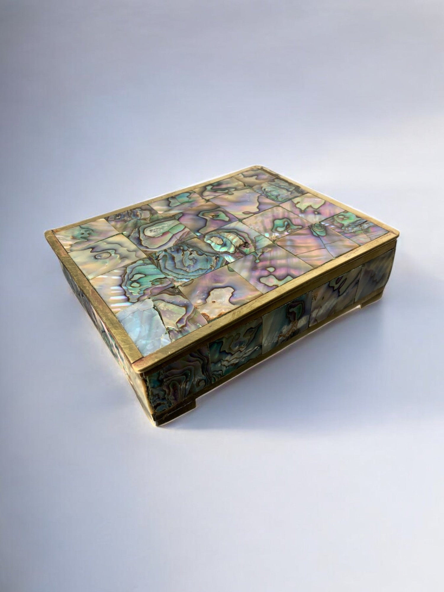 Abalone shell vanity box, Alpaca and wood, Mexico, 1970's