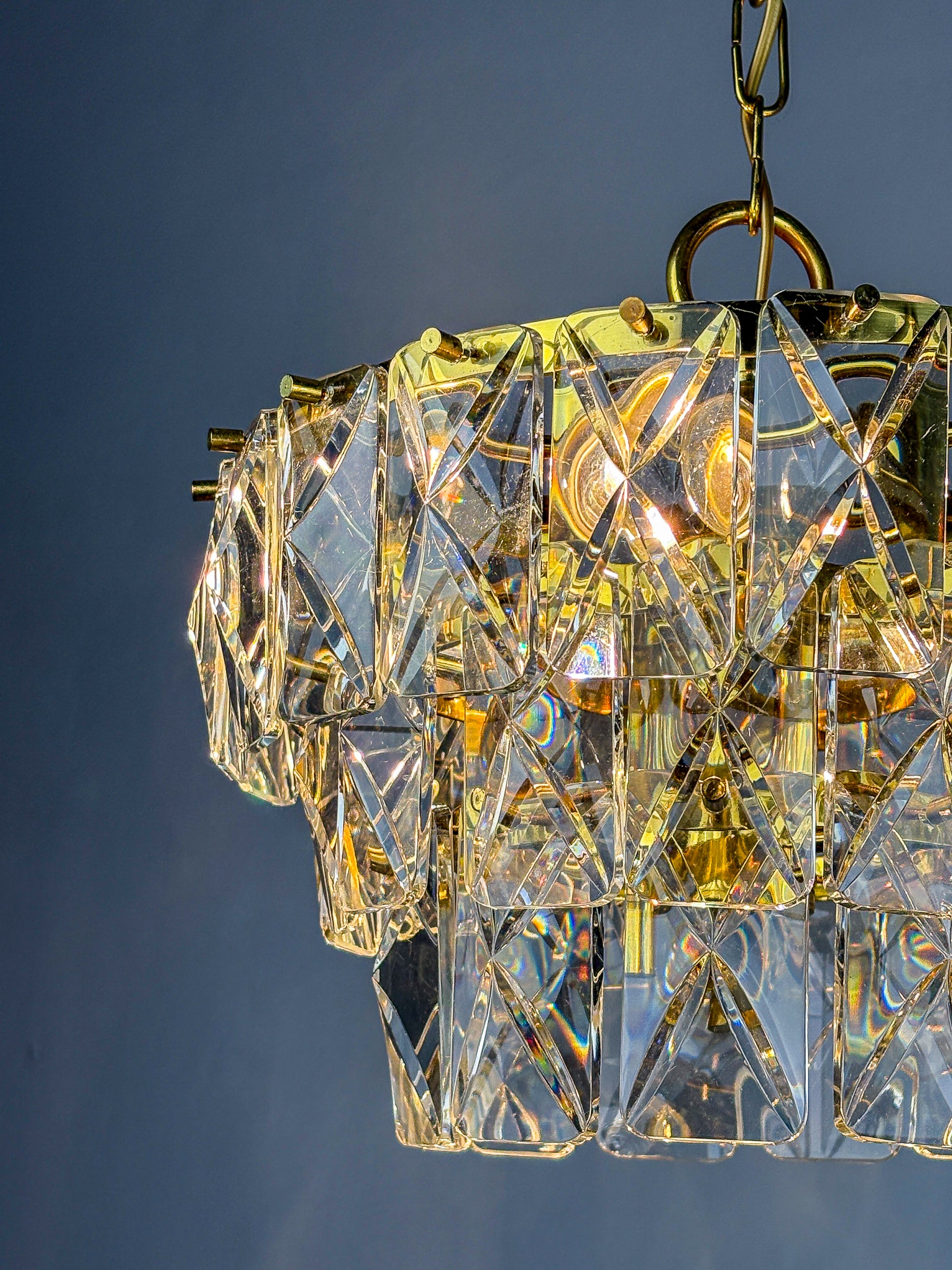 Kinkeldey 3-Tier Cut Crystal Chandelier, Gilt Brass, Germany, 1970