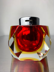 Sommerso faceted Lighter by Seguso, Red & Yellow Murano Glass, Italy, 1970's