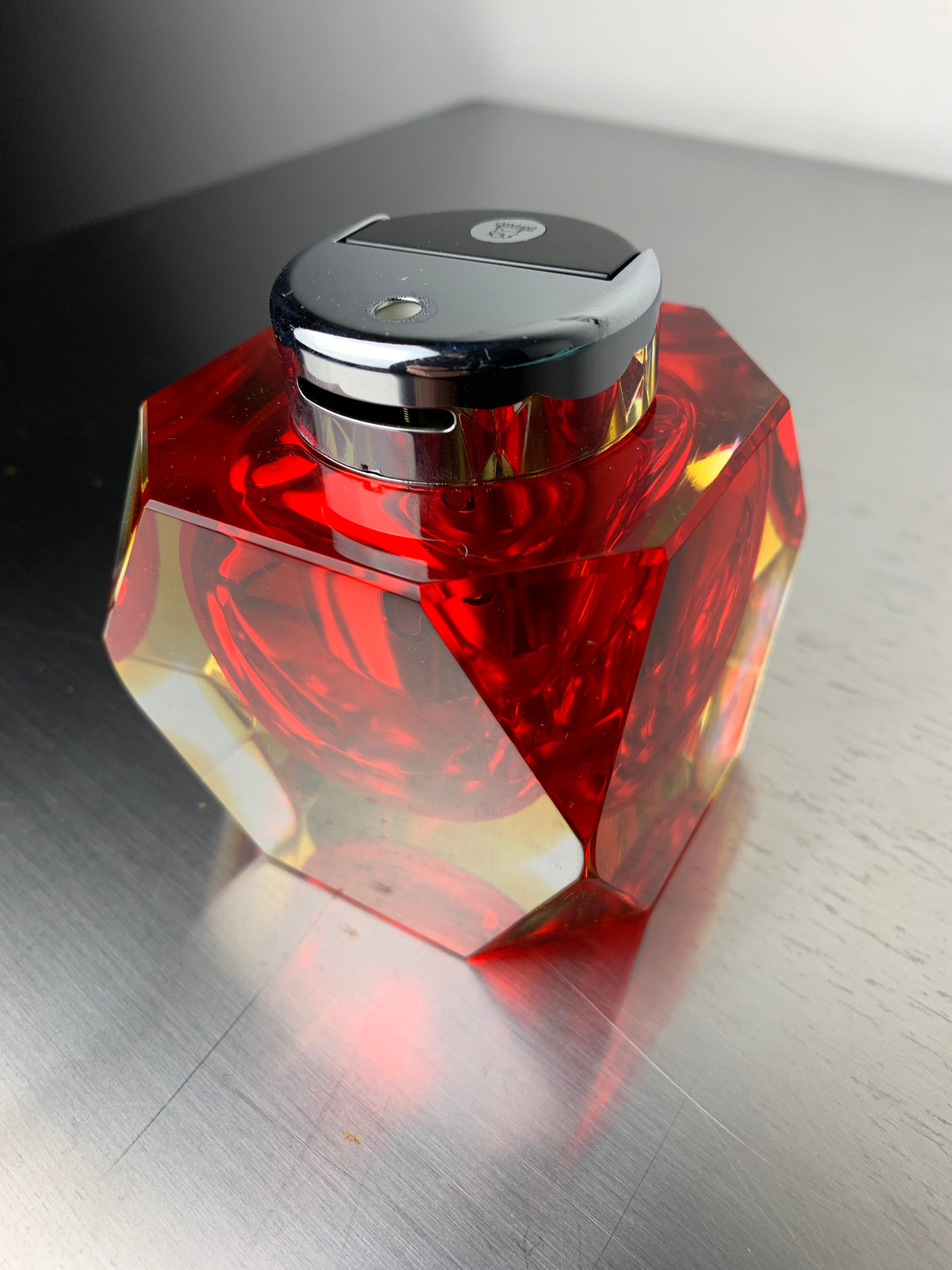 Sommerso faceted Lighter by Seguso, Red & Yellow Murano Glass, Italy, 1970's
