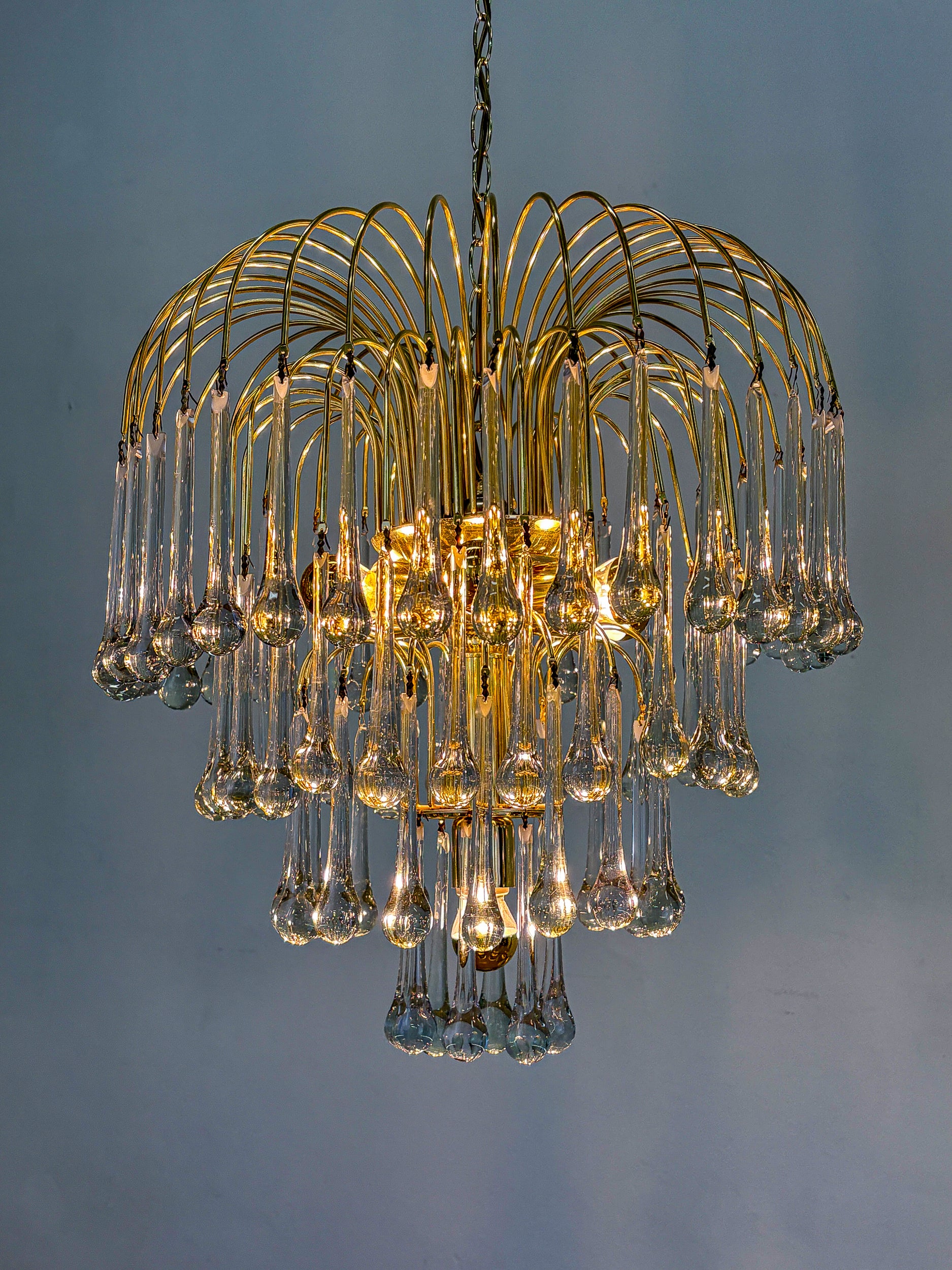 Four-Tier Cascade Teardrop Chandelier by Venini, Murano Glass, Italy 1970s