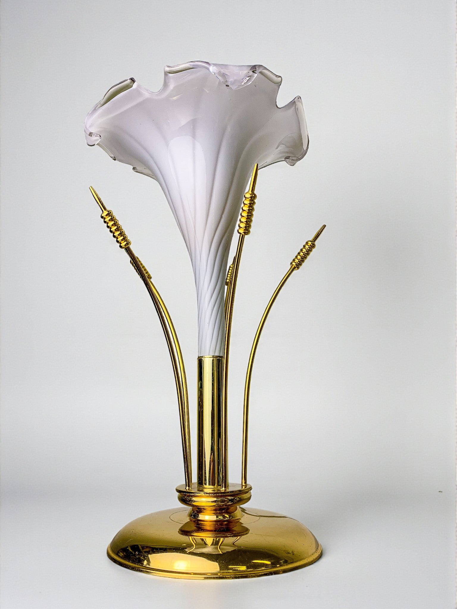 Italian White Calla Lily flower table lamp, murano glass, Circa 1970