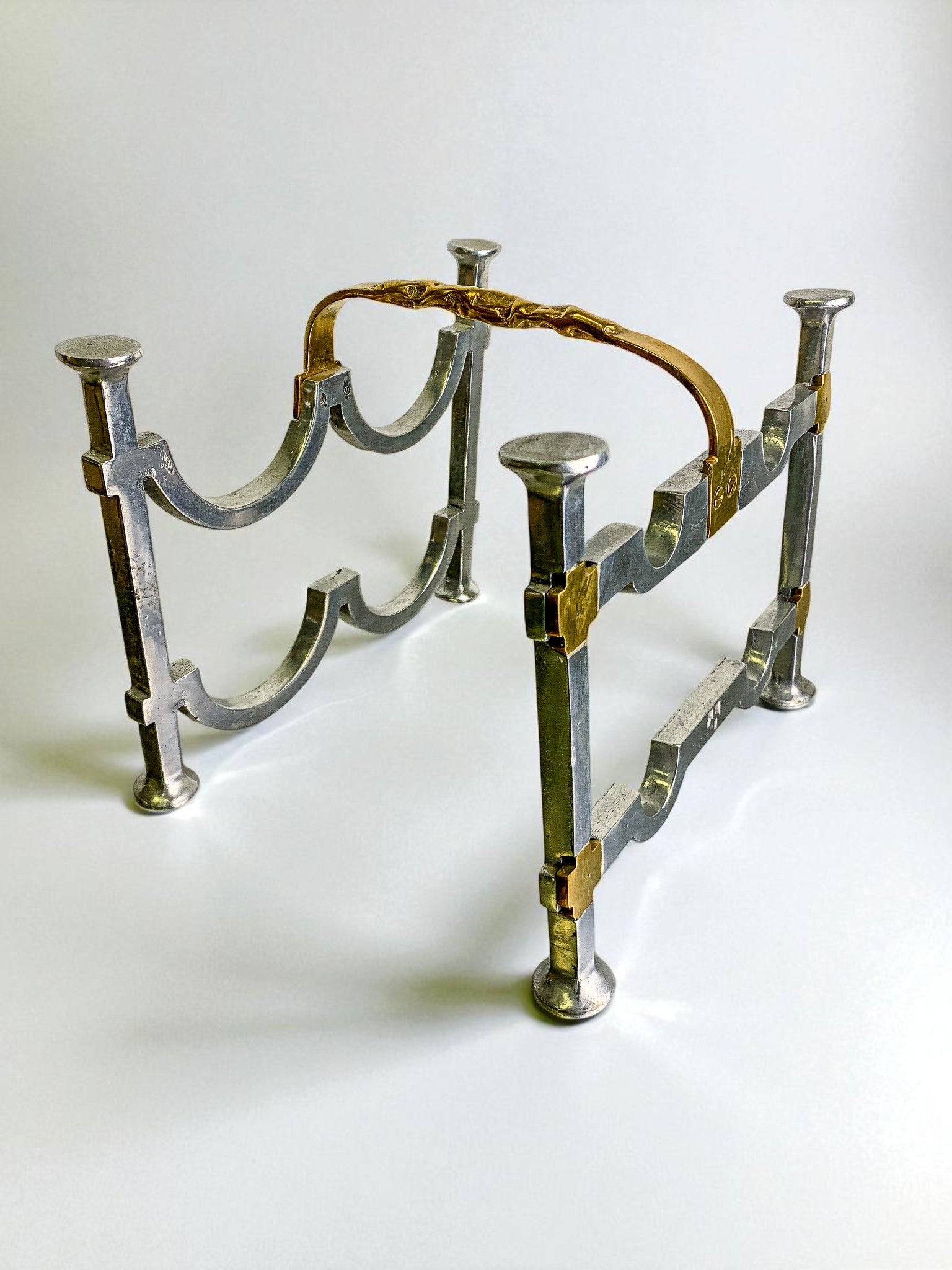 Brutalist bottle rack by David Marshall, Bronze and aluminum, Spain, 1970's
