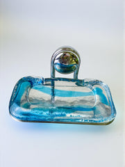 Mazzega Clear & Blue Murano Glass Soap Dish, Italy, 1970