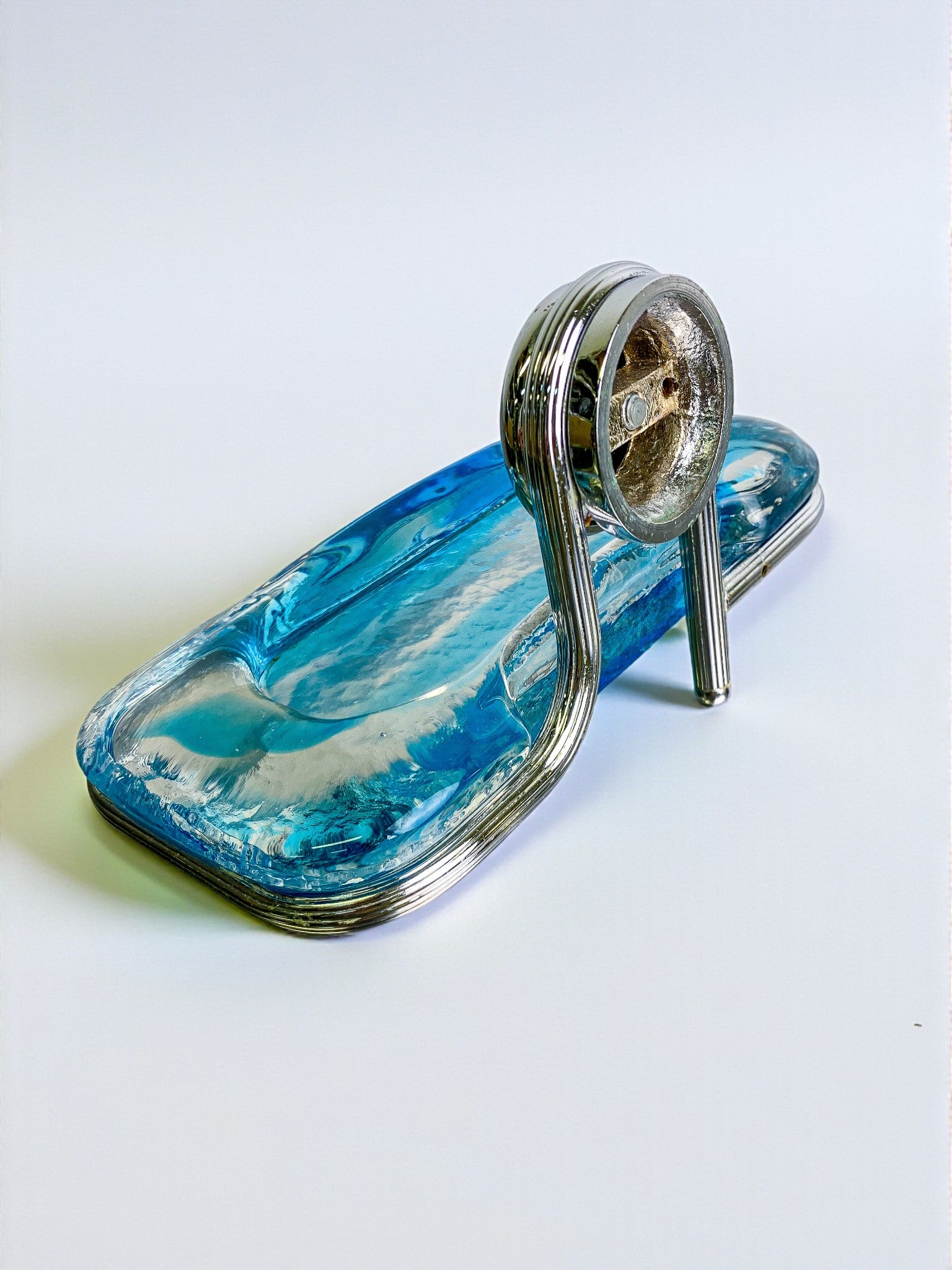 Mazzega Clear & Blue Murano Glass Soap Dish, Italy, 1970