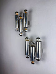Pair of Gaetano Sciolari Tubular Chrome Wall Sconces, Italy 1970s