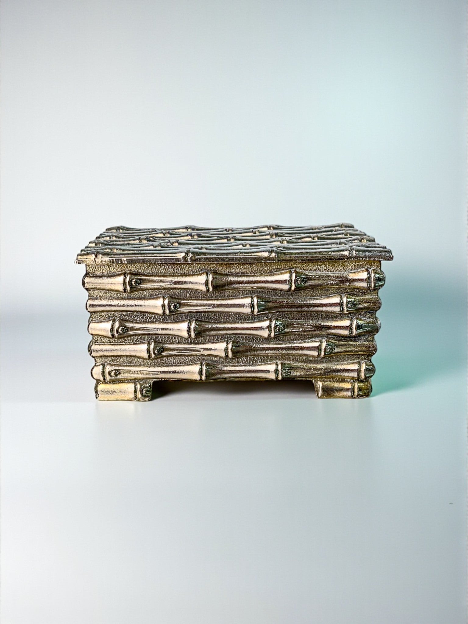 Maison Baguès Silver-Plated Faux Bamboo Box, France, Circa 1960s