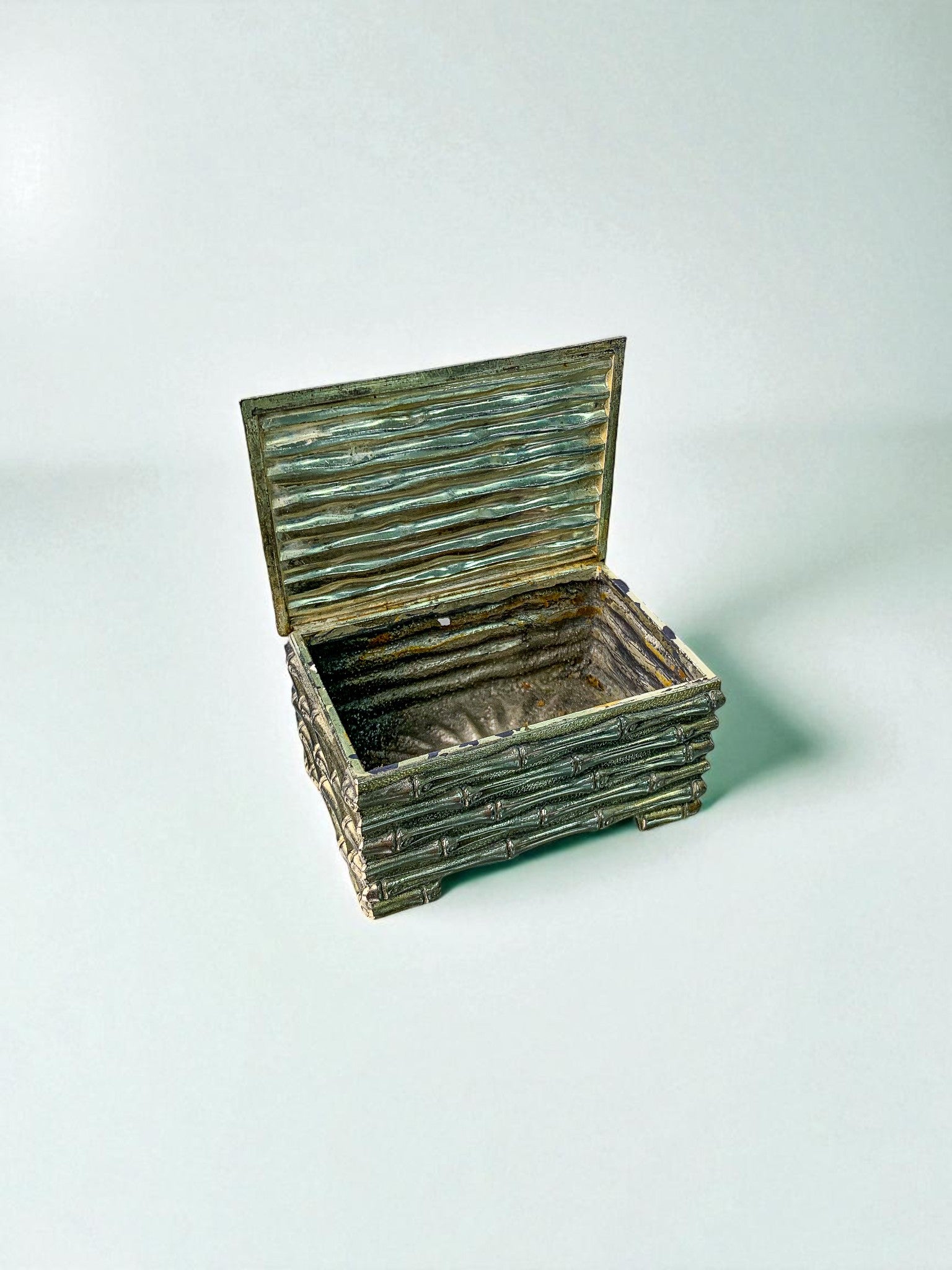 Maison Baguès Silver-Plated Faux Bamboo Box, France, Circa 1960s