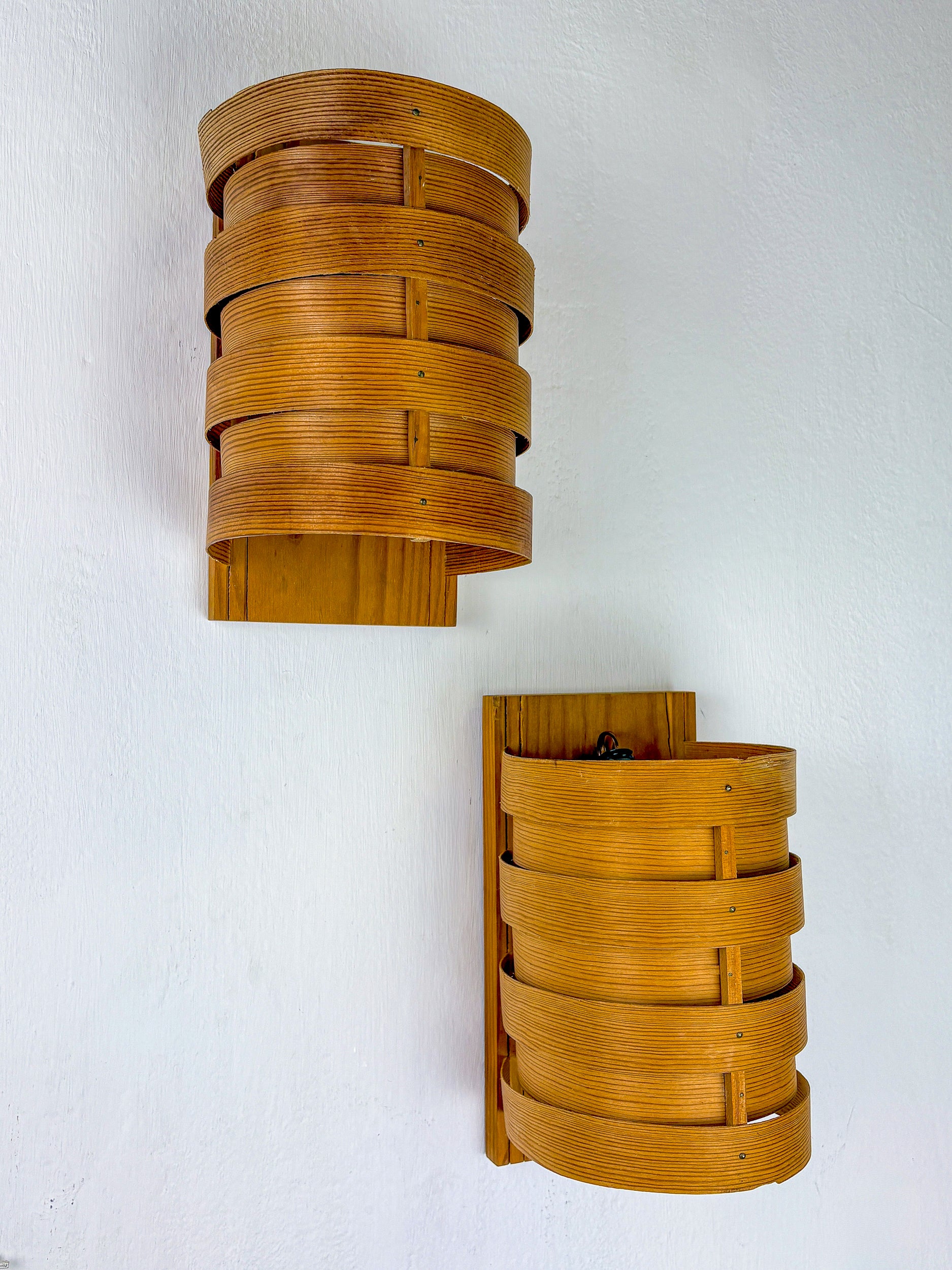 Pair of Hans Agne Jakobsson Pine Wall Lights for Markaryd, Sweden, 1970's