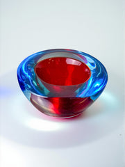 Red and blue Sommerso ashtray by Seguso, Murano glass, Italy, 1970