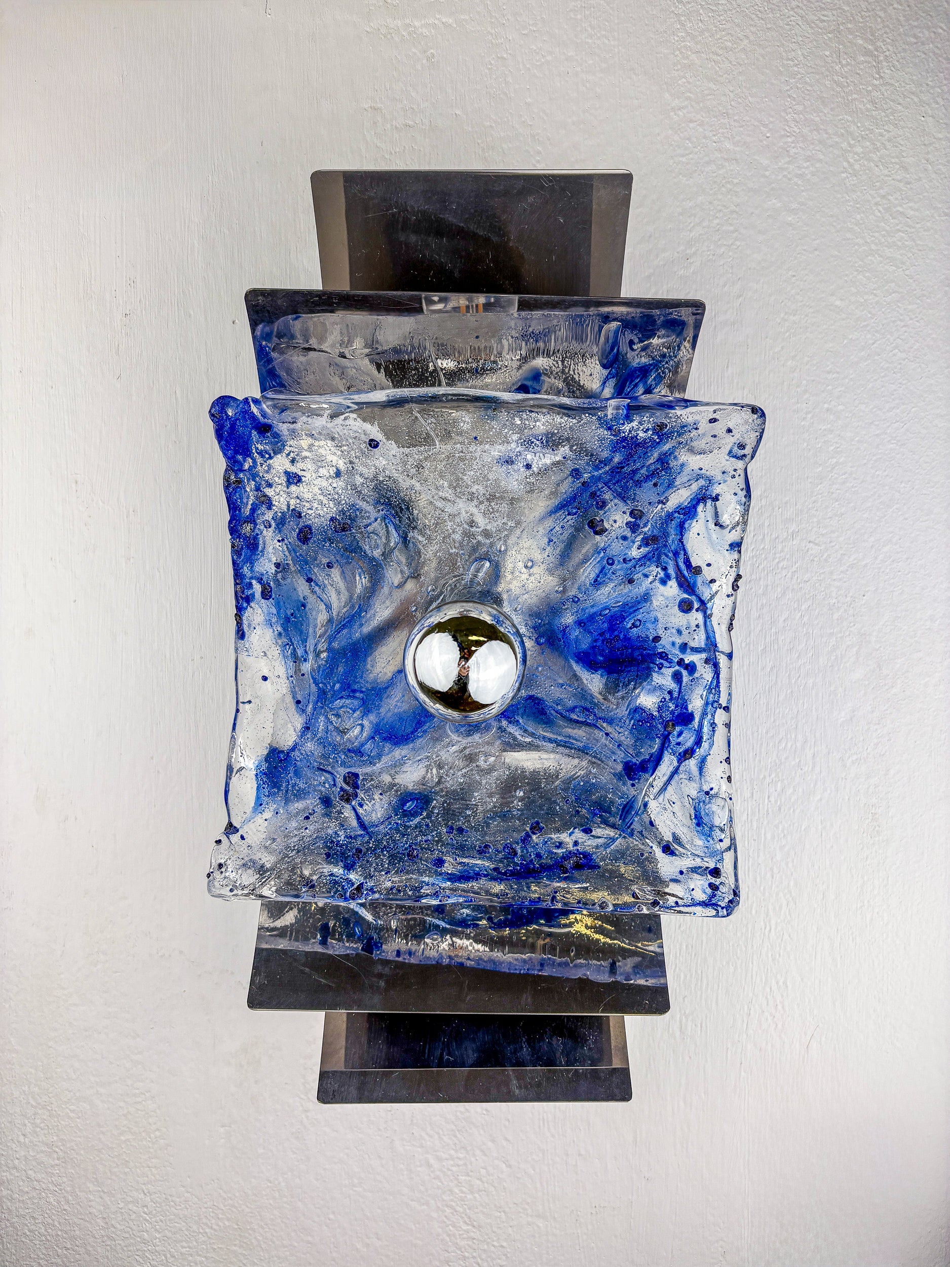 Murano Mazzega Blue & Clear Glass Wall Sconce, Italy, 1970s