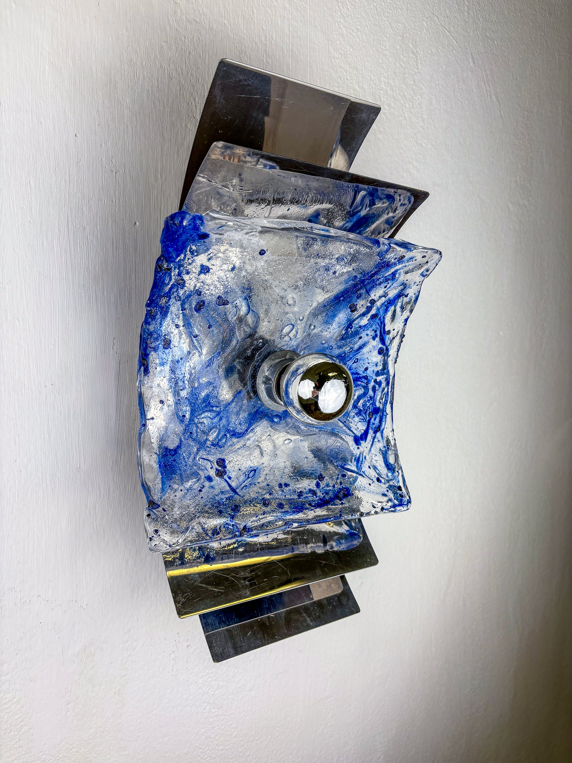 Murano Mazzega Blue & Clear Glass Wall Sconce, Italy, 1970s