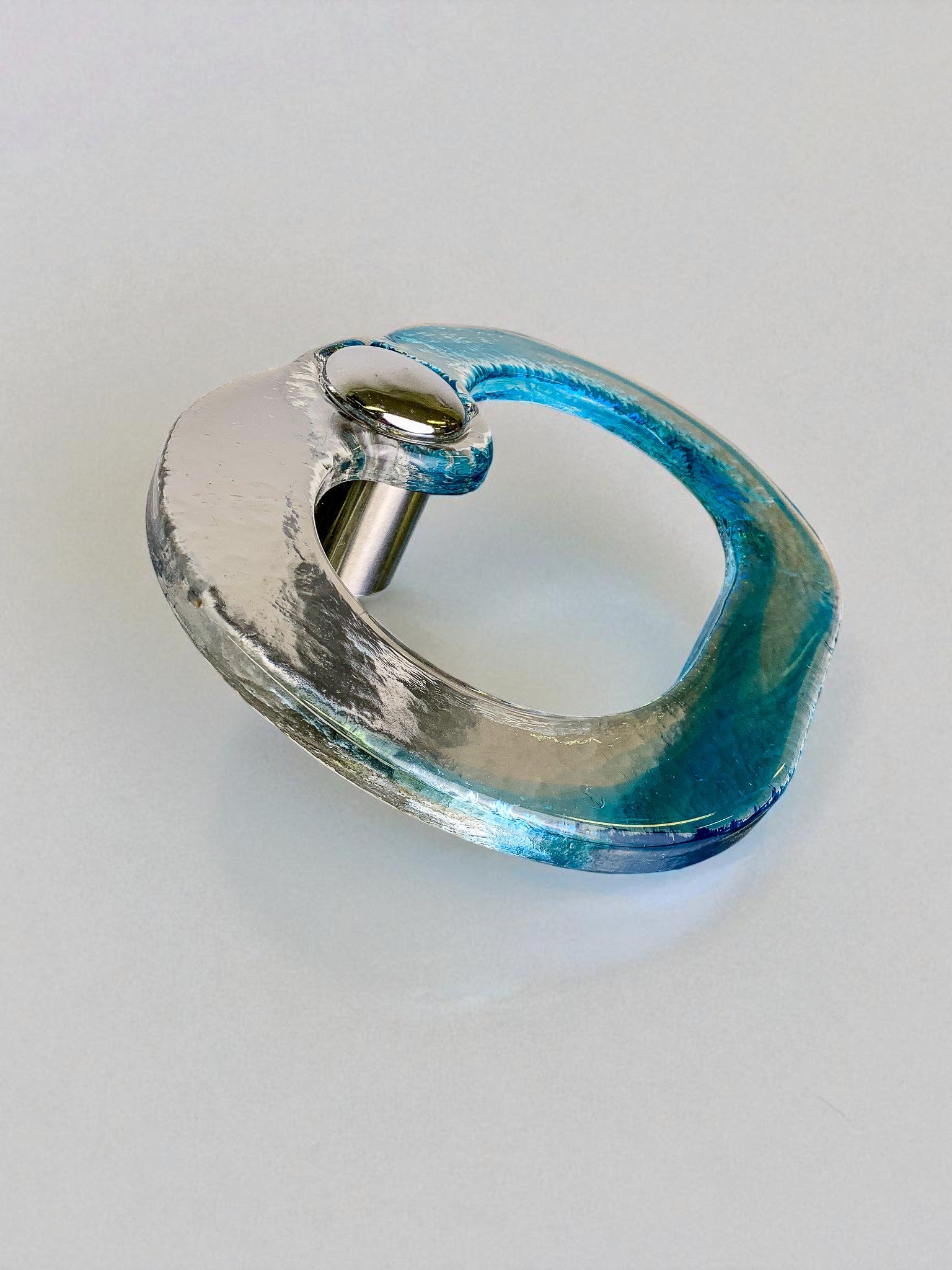 Mazzega Clear & Blue Murano Glass Towel Holder, Italy, 1970