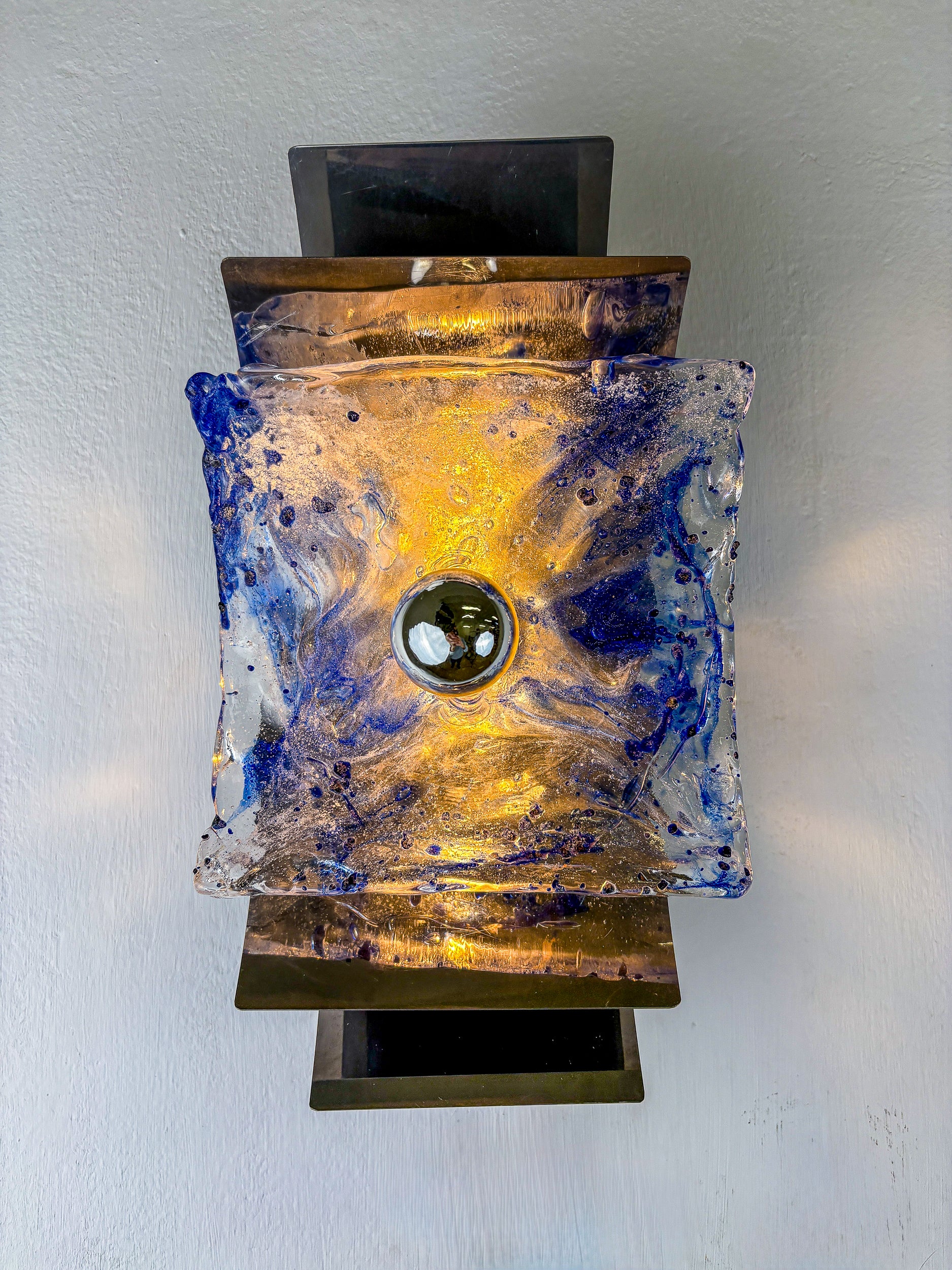 Murano Mazzega Blue & Clear Glass Wall Sconce, Italy, 1970s