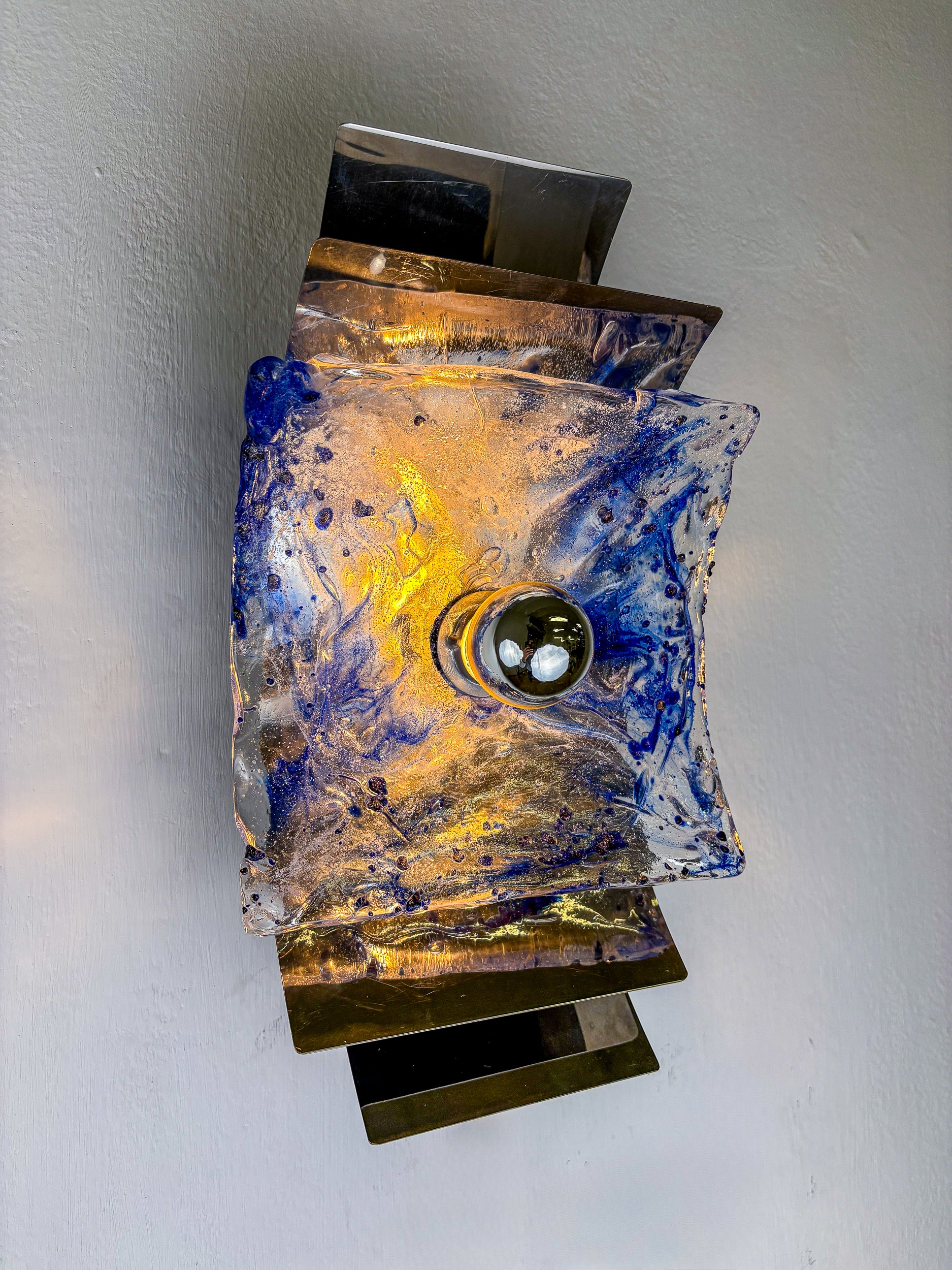 Murano Mazzega Blue & Clear Glass Wall Sconce, Italy, 1970s