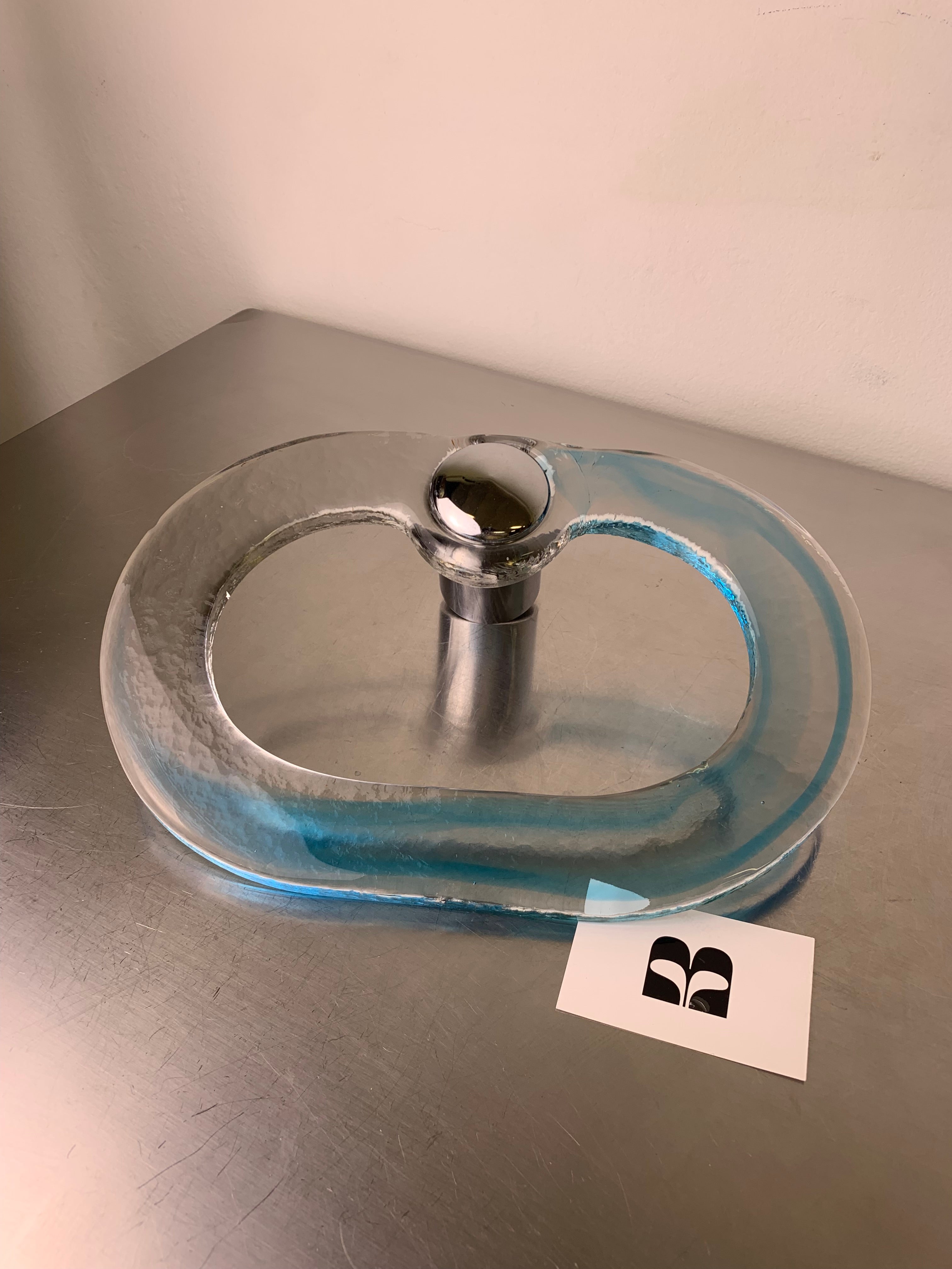 Mazzega Clear & Blue Murano Glass Towel Holder, Italy, 1970
