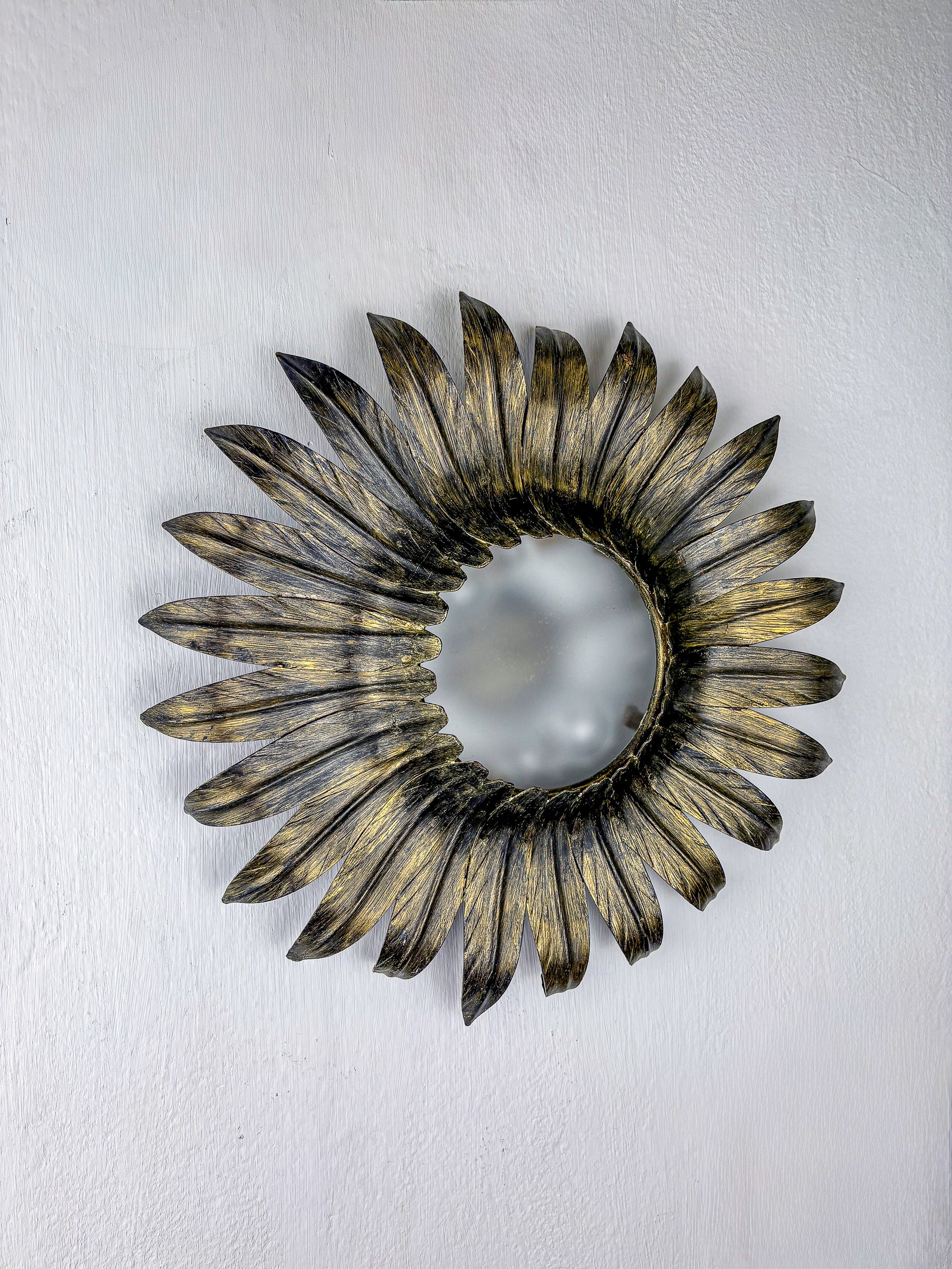 Spanish Sunburst Foliage Ceiling Light fixture in Gilt Iron, 1960s