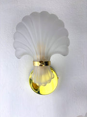 Art Deco Shell Wall Sconce, White frosted Glass, France 1970s