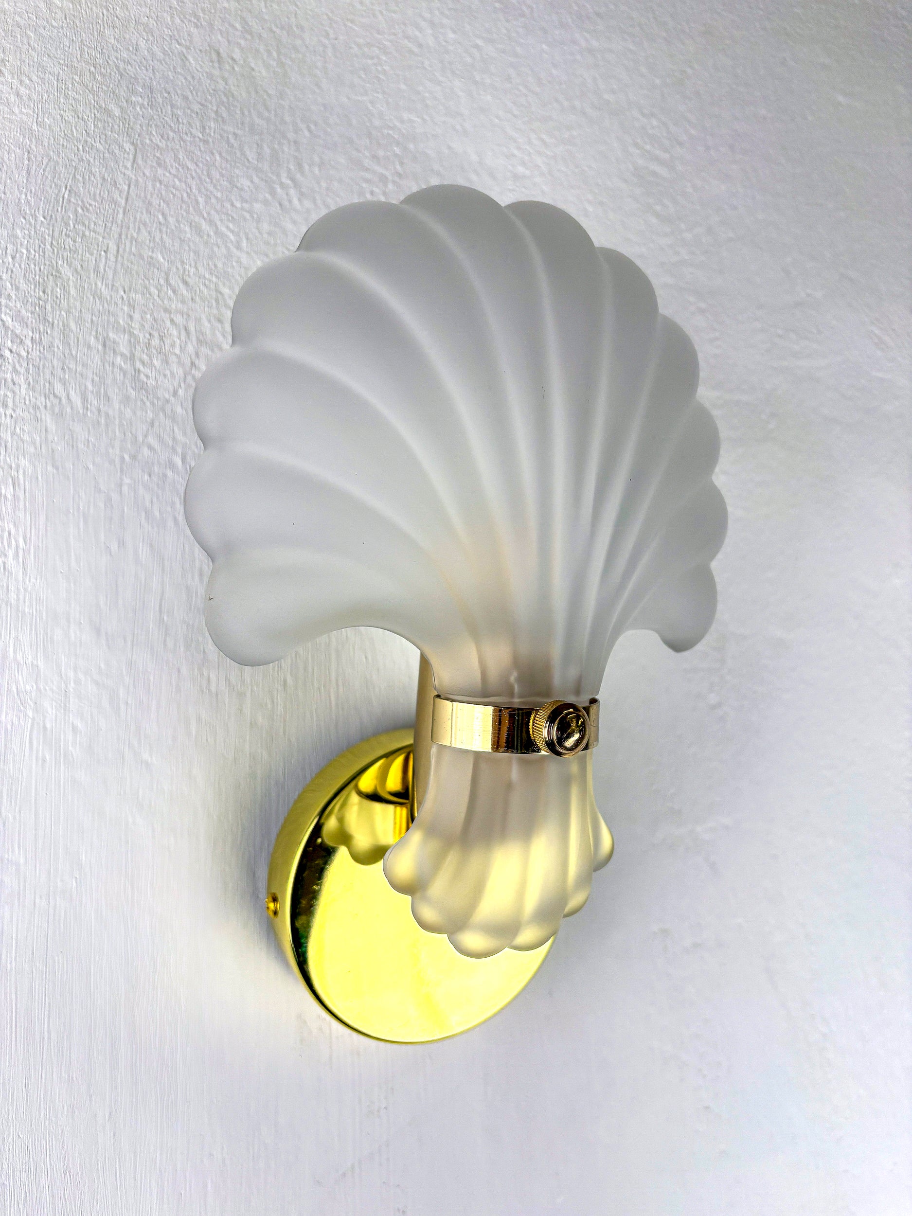 Art Deco Shell Wall Sconce, White frosted Glass, France 1970s