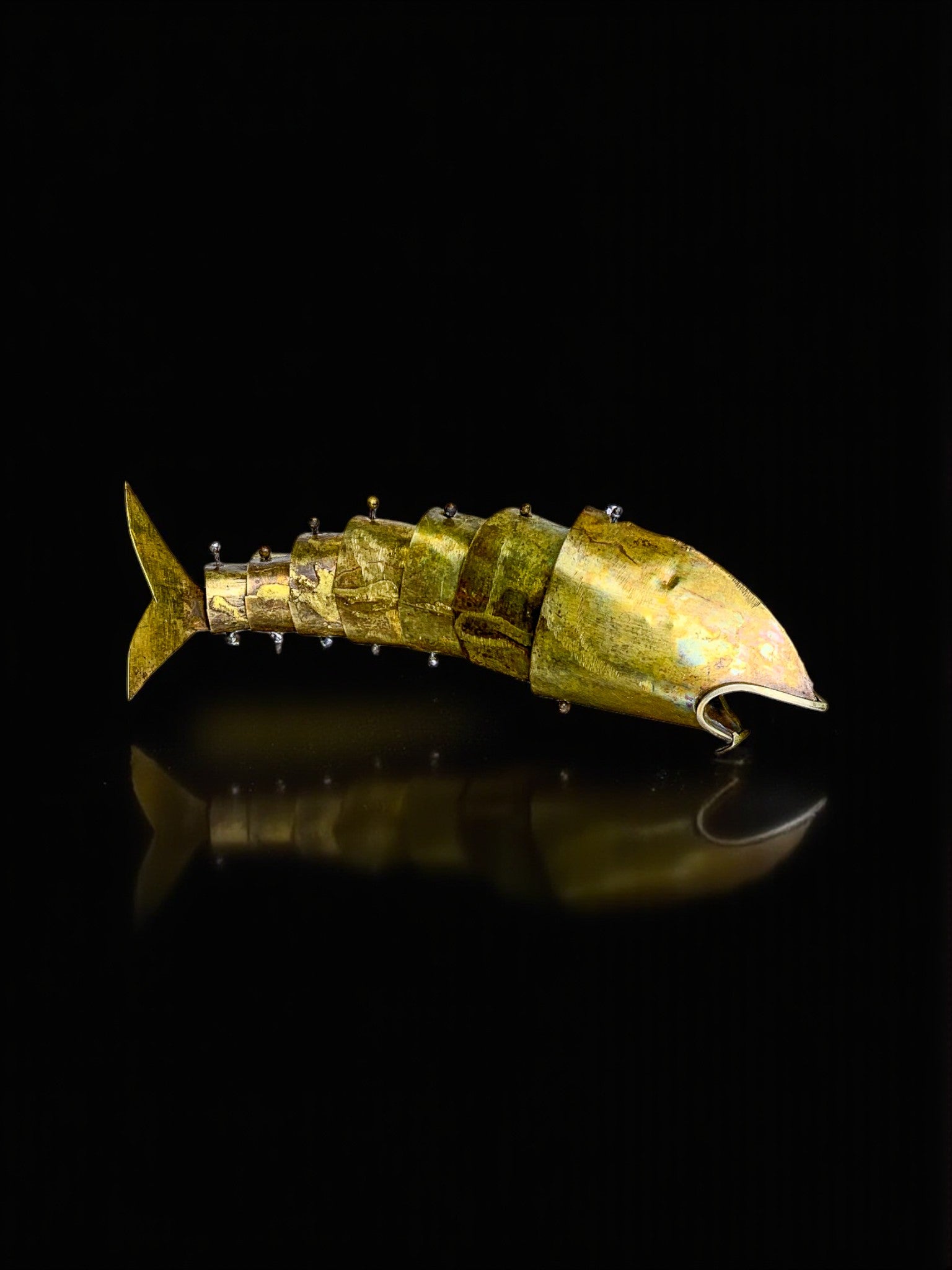 Brutalist articulated Fish bottle opener in brass, Mexico, Circa 1980's
