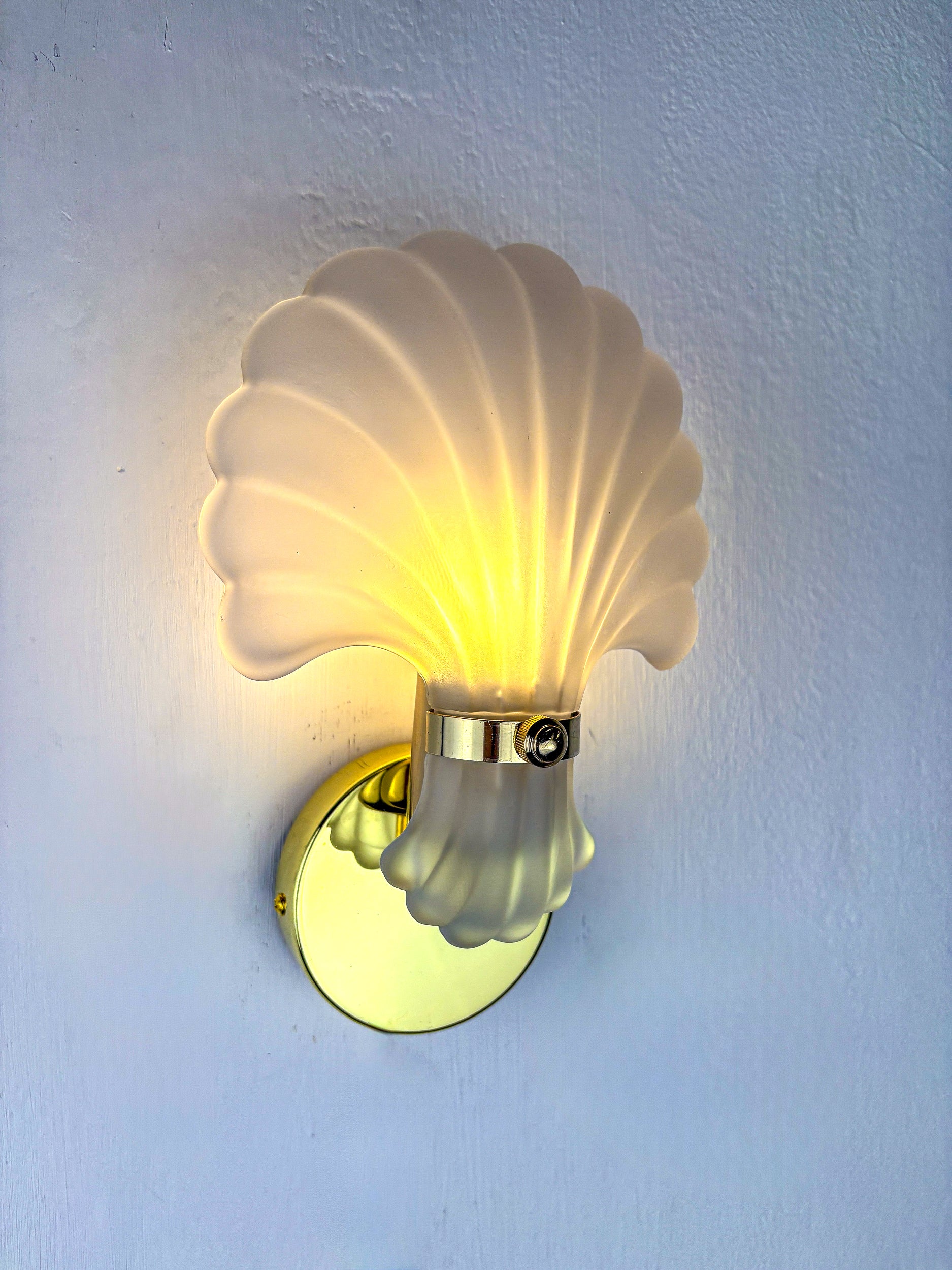Art Deco Shell Wall Sconce, White frosted Glass, France 1970s