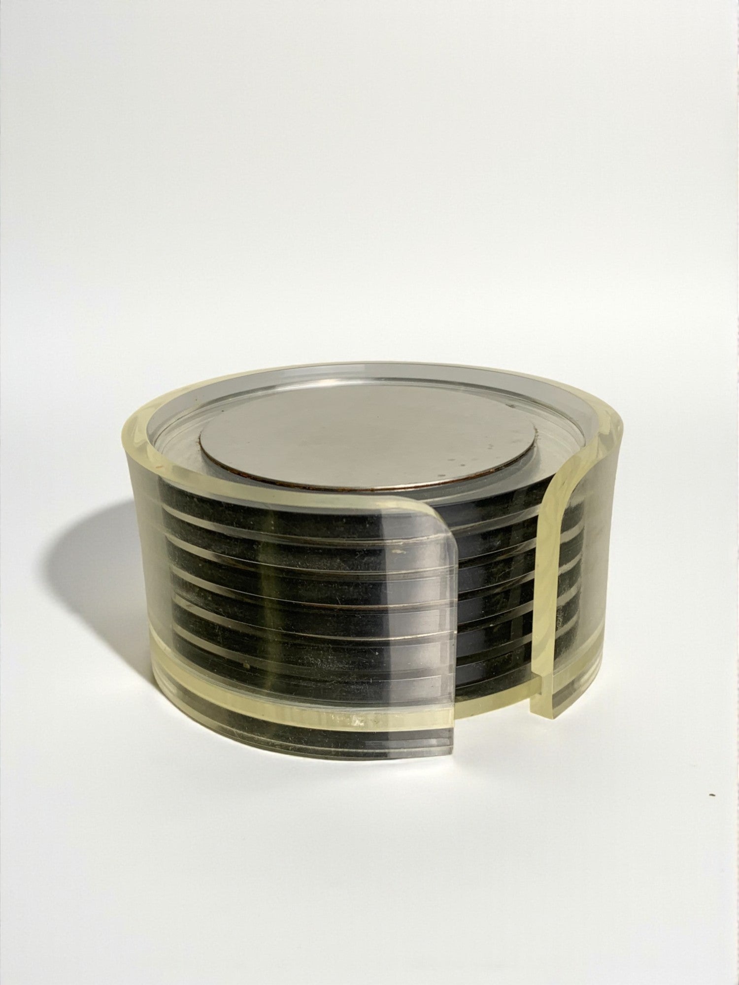 Space age Lucite & aluminium coasters, set of 6, Italy, 1980's