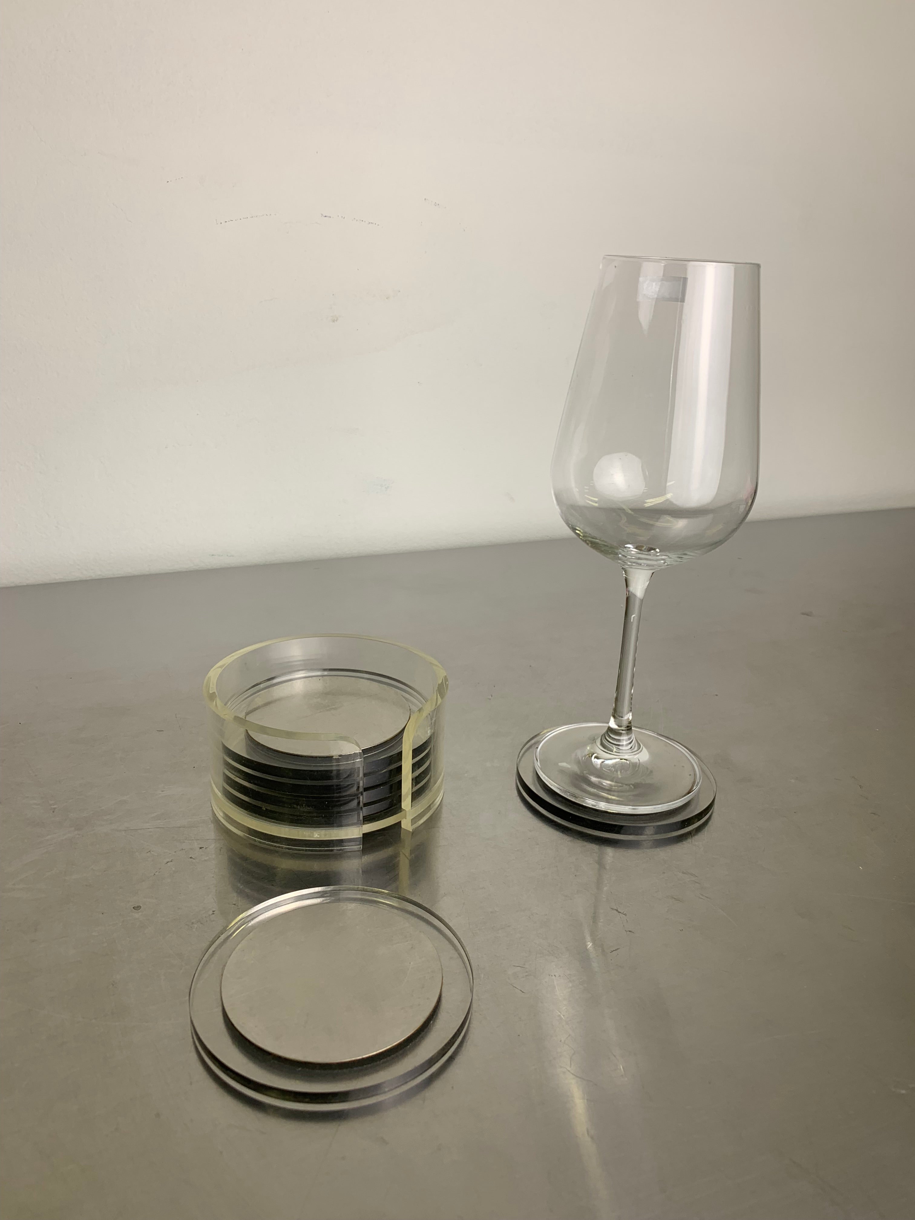 Space age Lucite & aluminium coasters, set of 6, Italy, 1980's