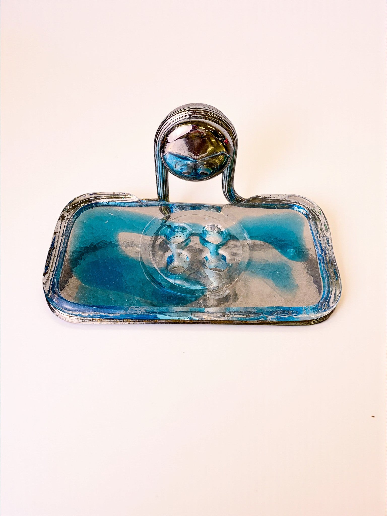 Mazzega Clear & Blue Murano Glass Soap Dish, Italy, 1970s