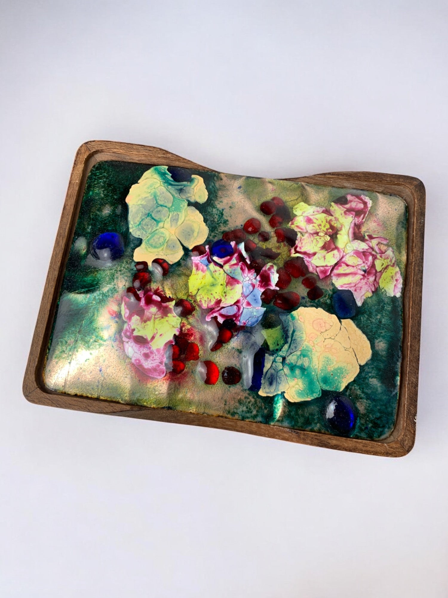 Modernist Wood and Enamel vanity Box by J. Capo Esmaltes, 1970's, Spain