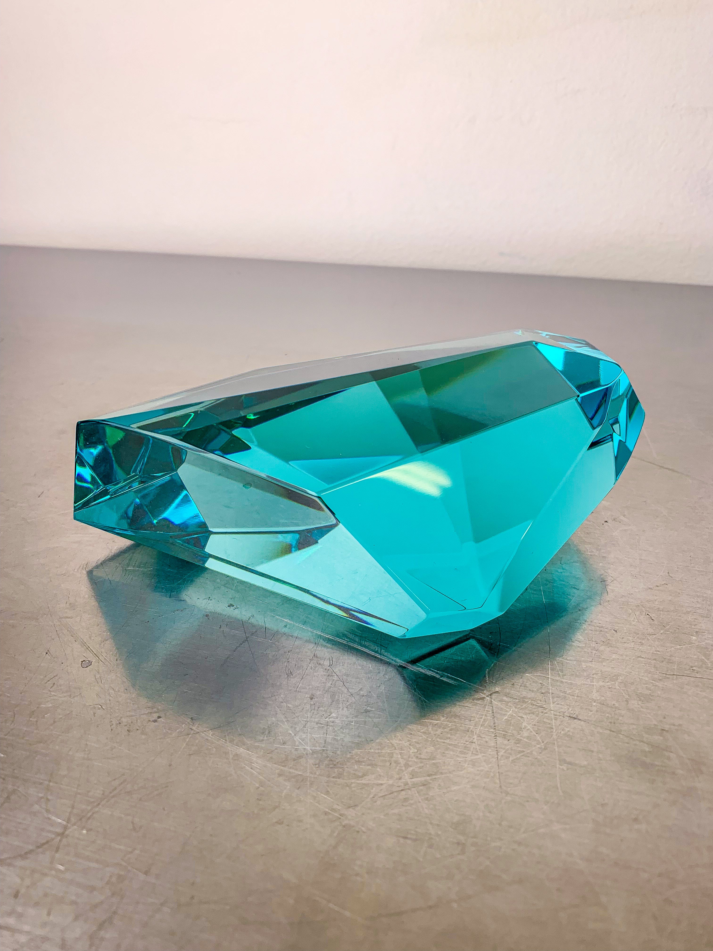 Italian Murano Turquoise 'Rock' Crystal Paperweight Sculpture, 1980s