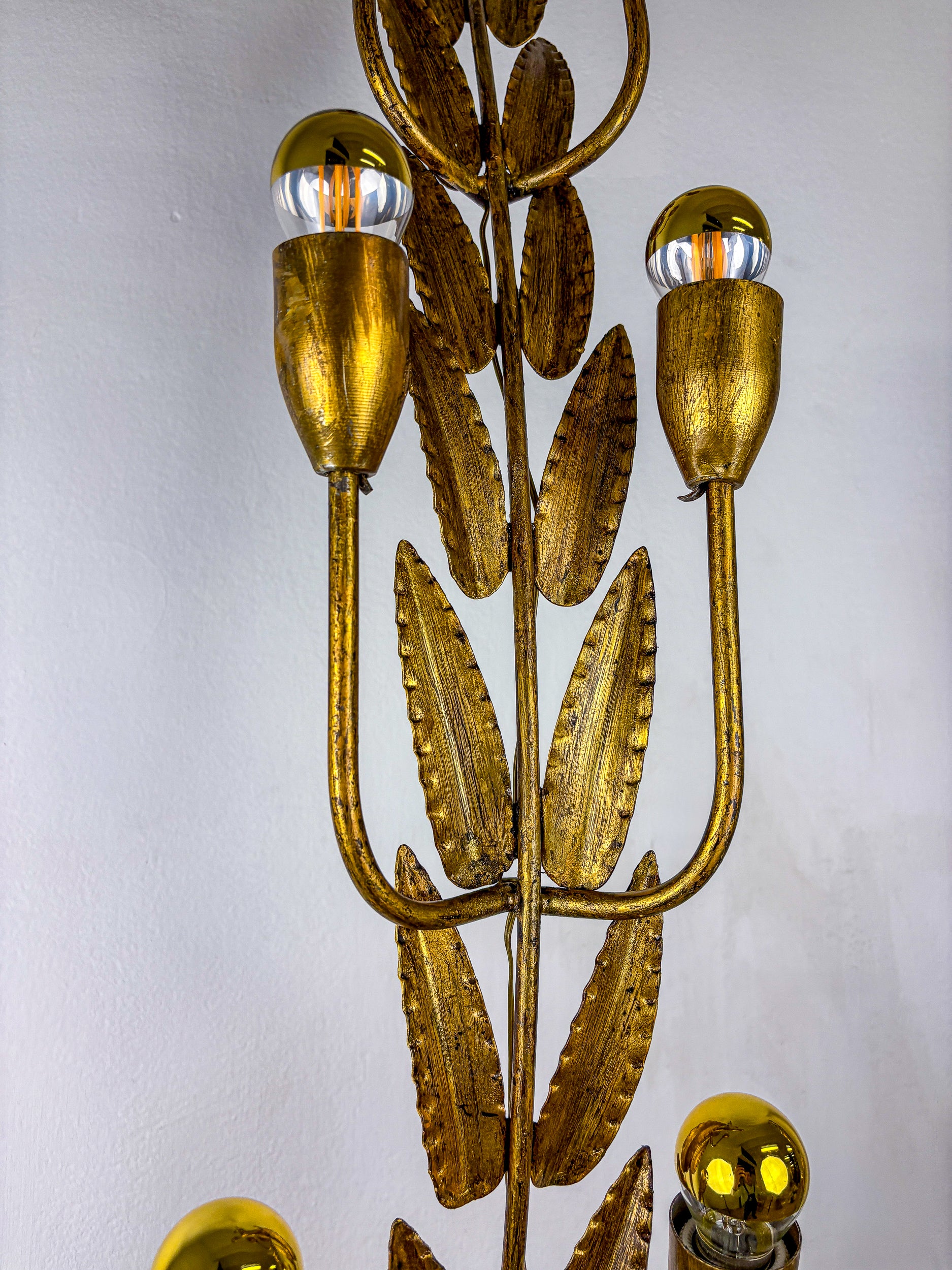 Pair of gilded Floral Wall Lights by Ferro Arte, XL size, Spain, 1960s