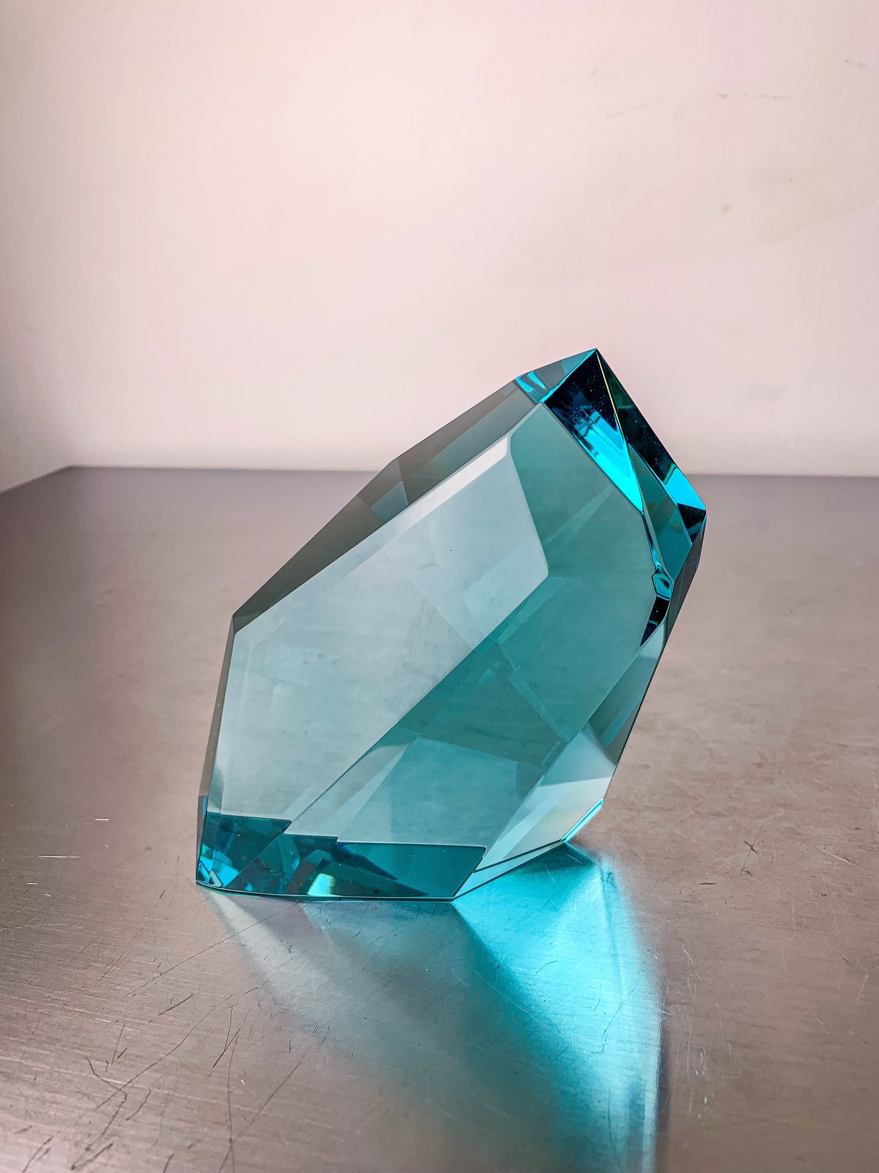 Italian Murano Turquoise 'Rock' Crystal Paperweight Sculpture, 1980s