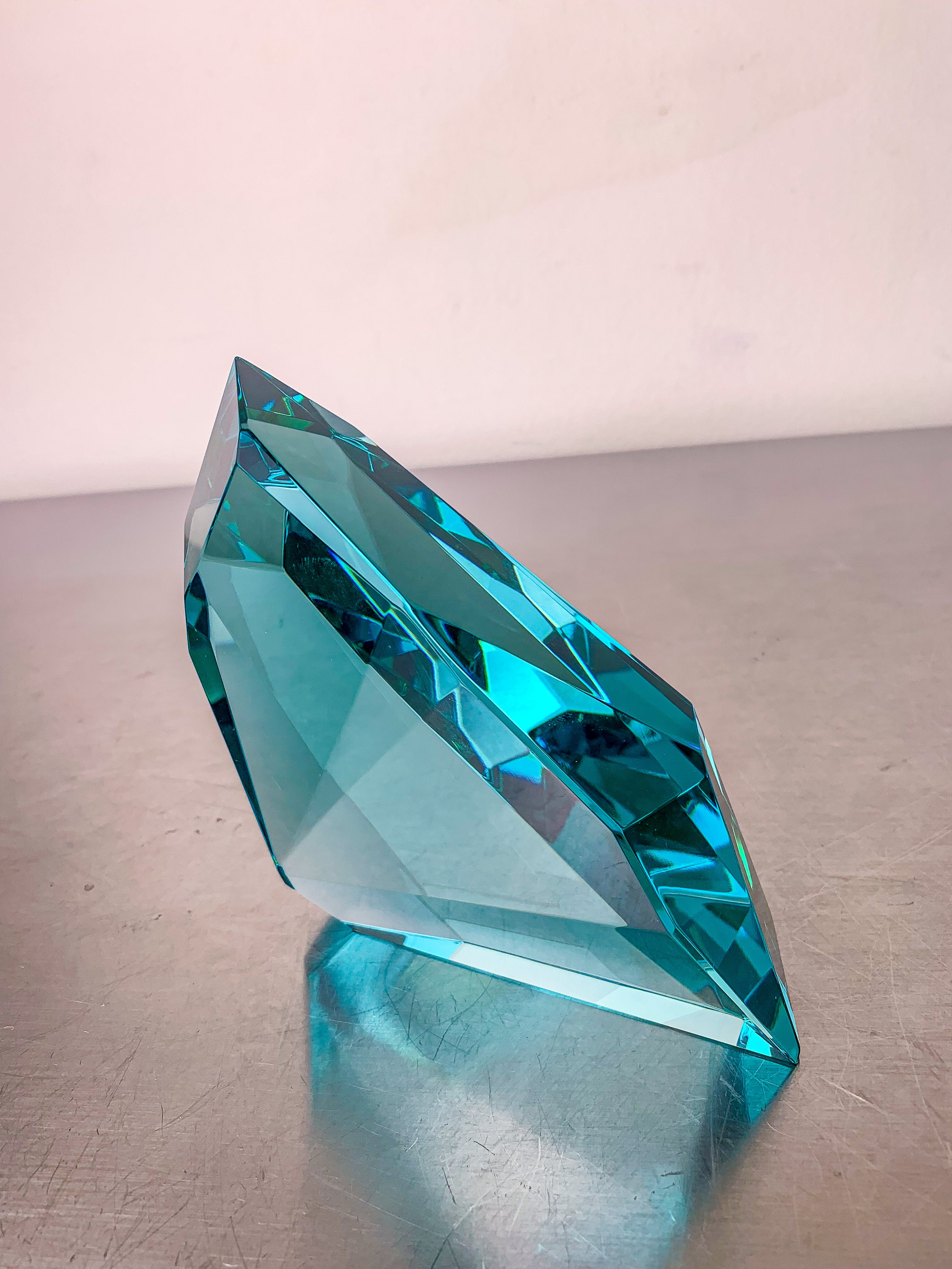 Italian Murano Turquoise 'Rock' Crystal Paperweight Sculpture, 1980s