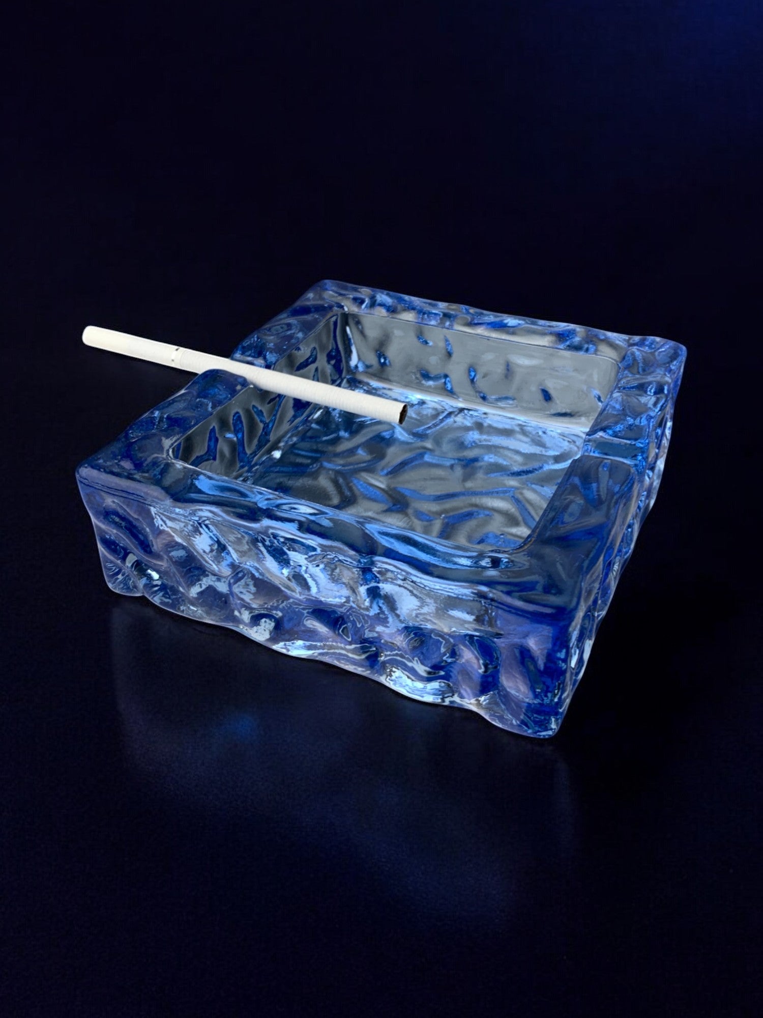 Ice cube ashtray by Antonio Imperatore, blue murano glass, Italy, 1970's