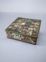 Abalone shell vanity box, Alpaca & wood, Mexico, circa 1980