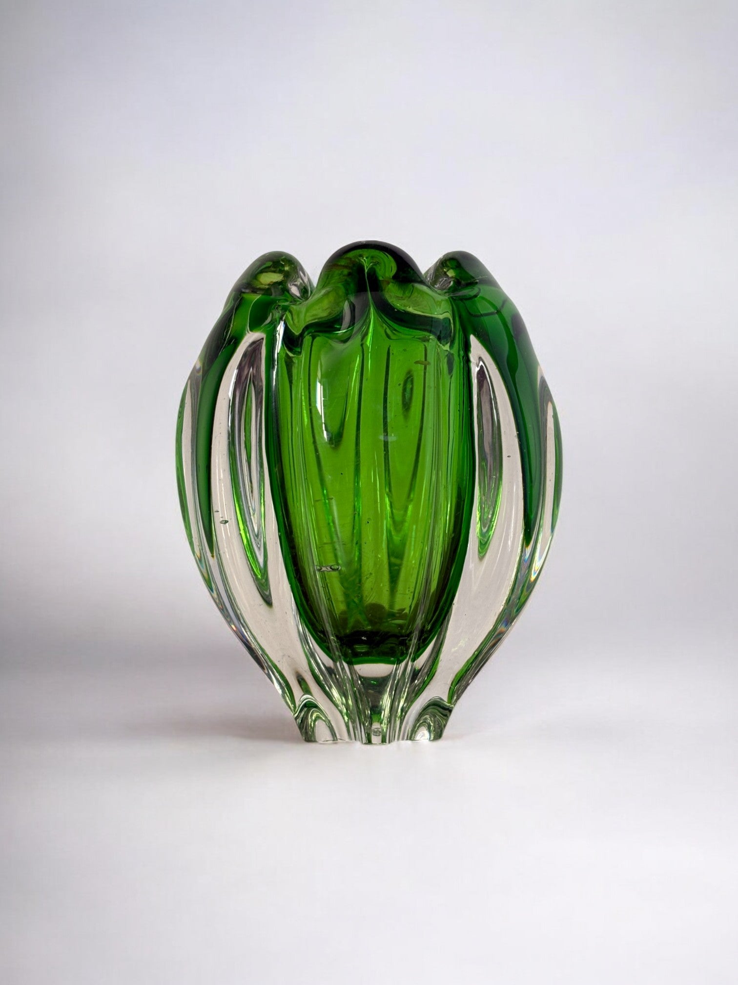 Sommerso green candle holder by Flavio Poli for Seguso, Murano glass, Italy, 1970's
