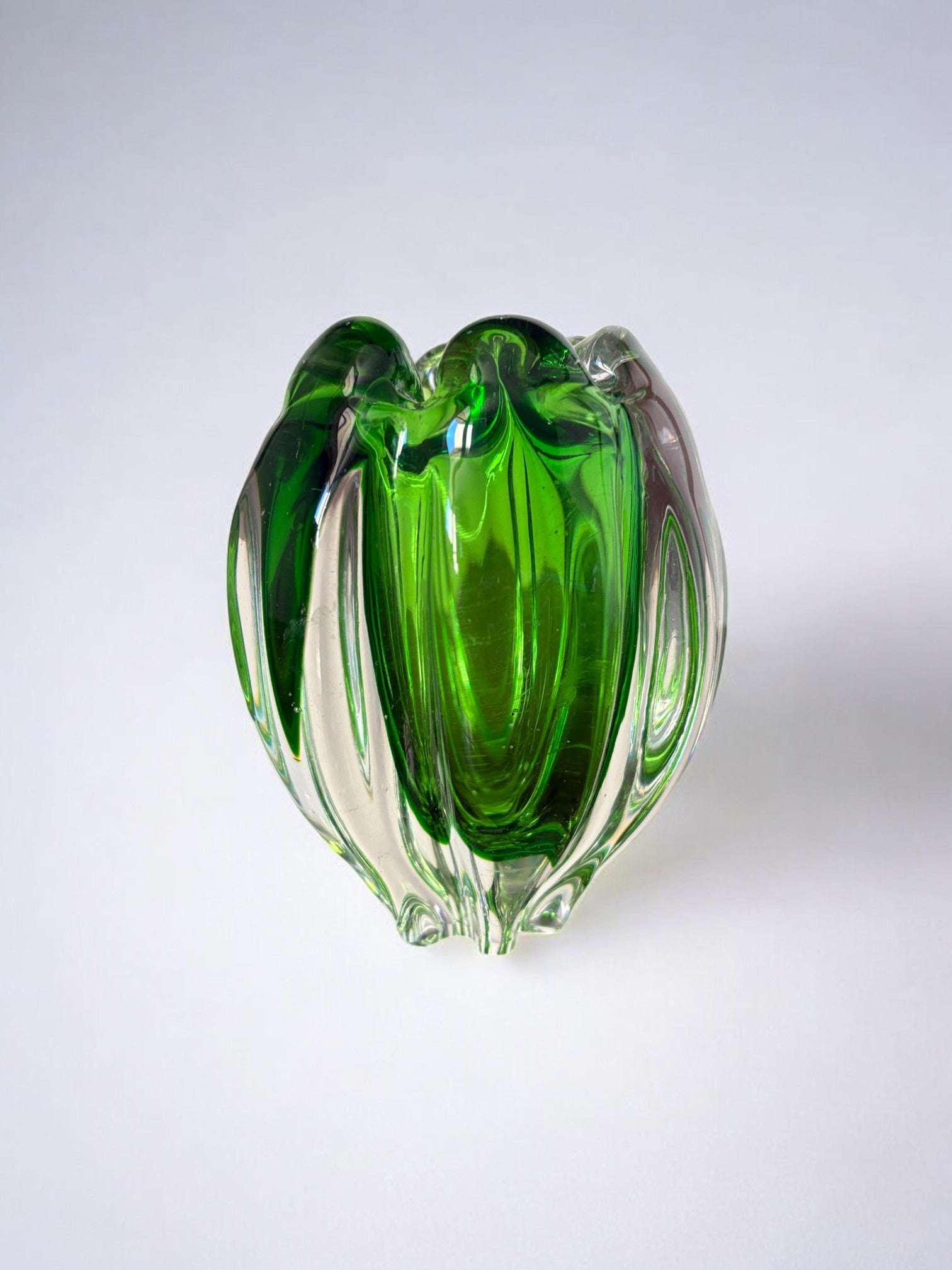 Sommerso green candle holder by Flavio Poli for Seguso, Murano glass, Italy, 1970's