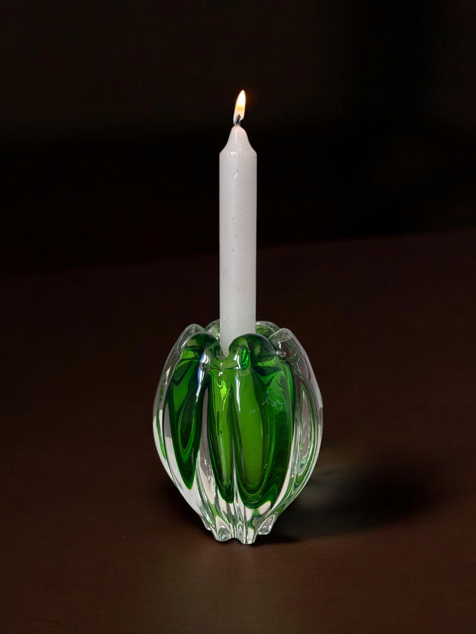 Sommerso green candle holder by Flavio Poli for Seguso, Murano glass, Italy, 1970's