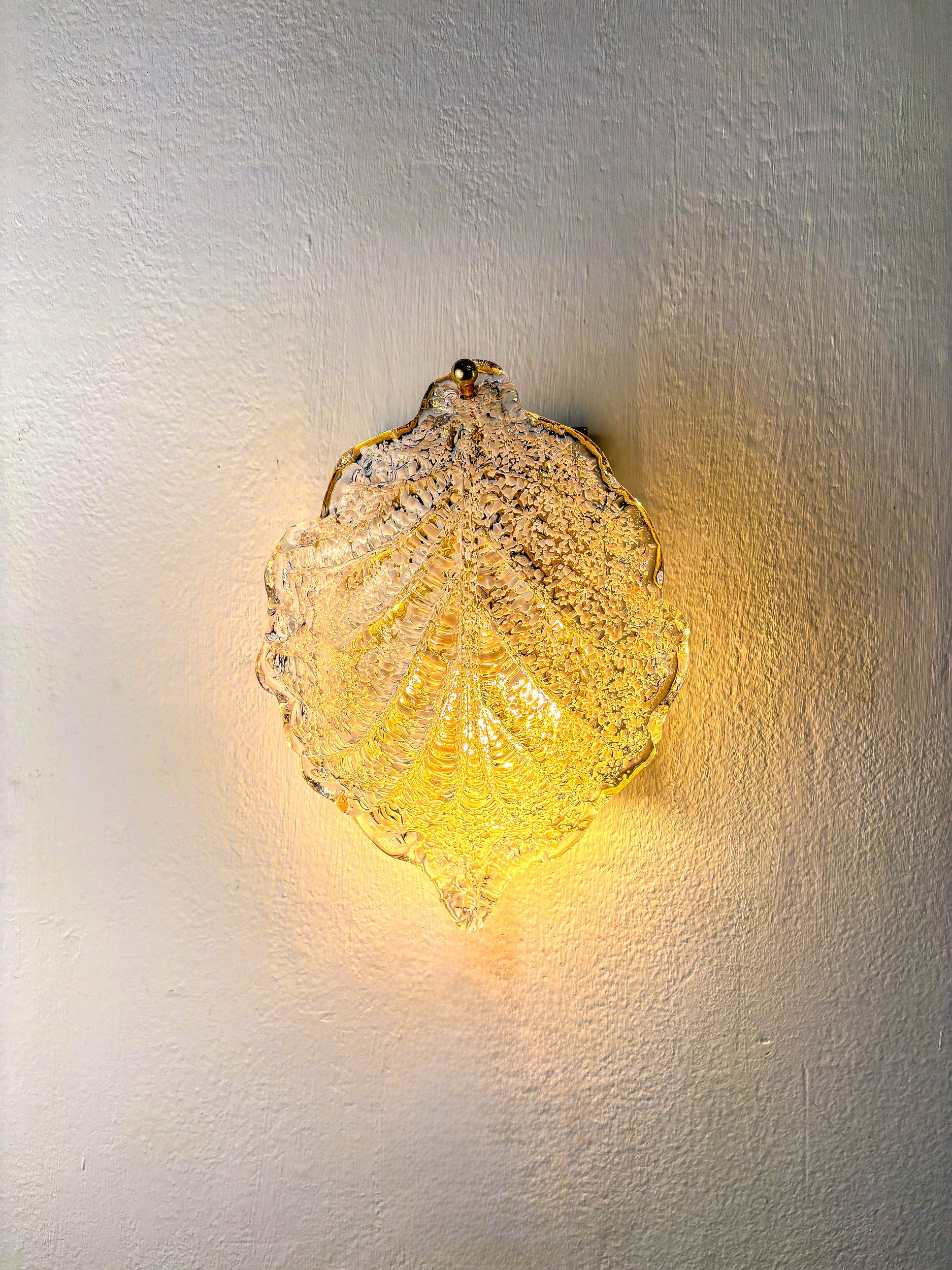Mid-century Leaf Wall Sconce, Frosted Murano glass, Circa 1960's