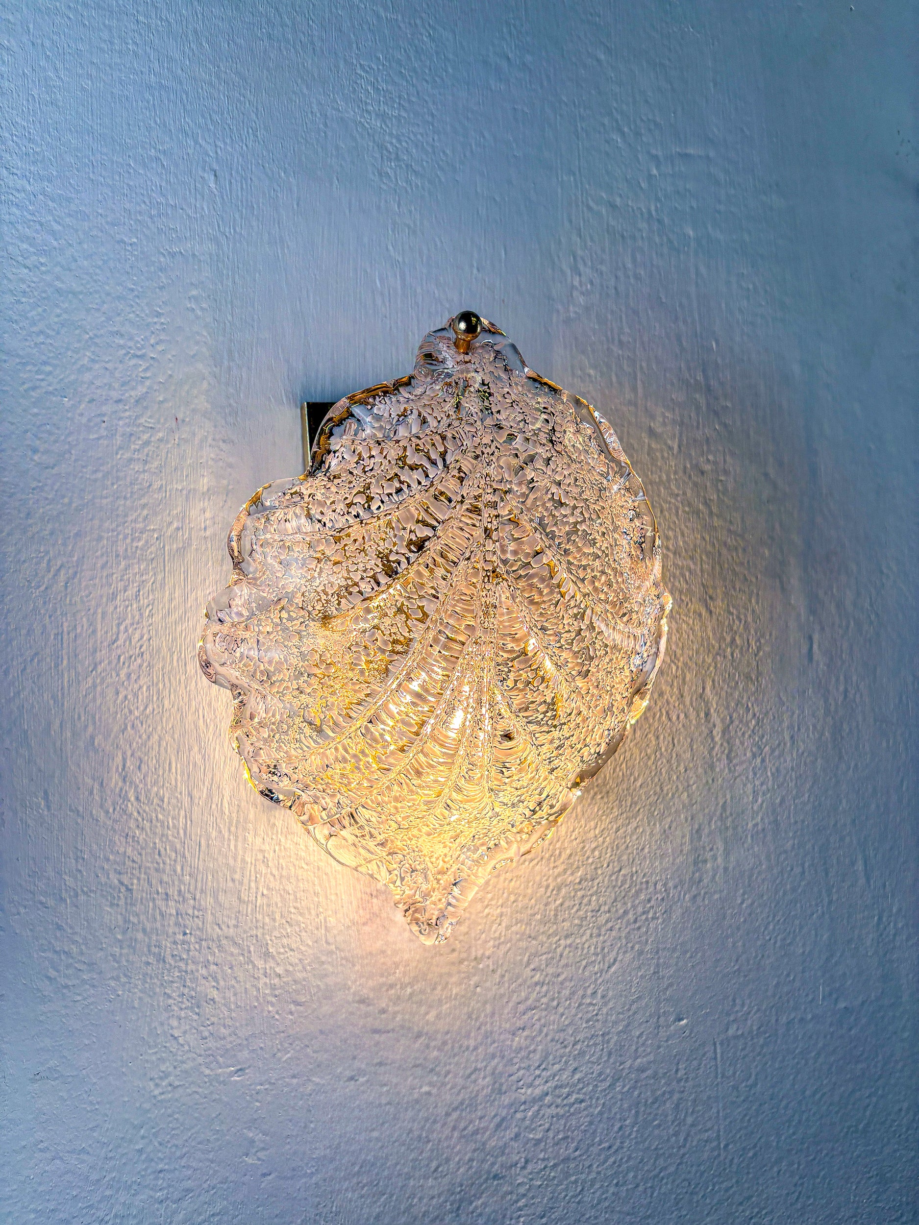 Mid-century Leaf Wall Sconce, Frosted Murano glass, Circa 1960's