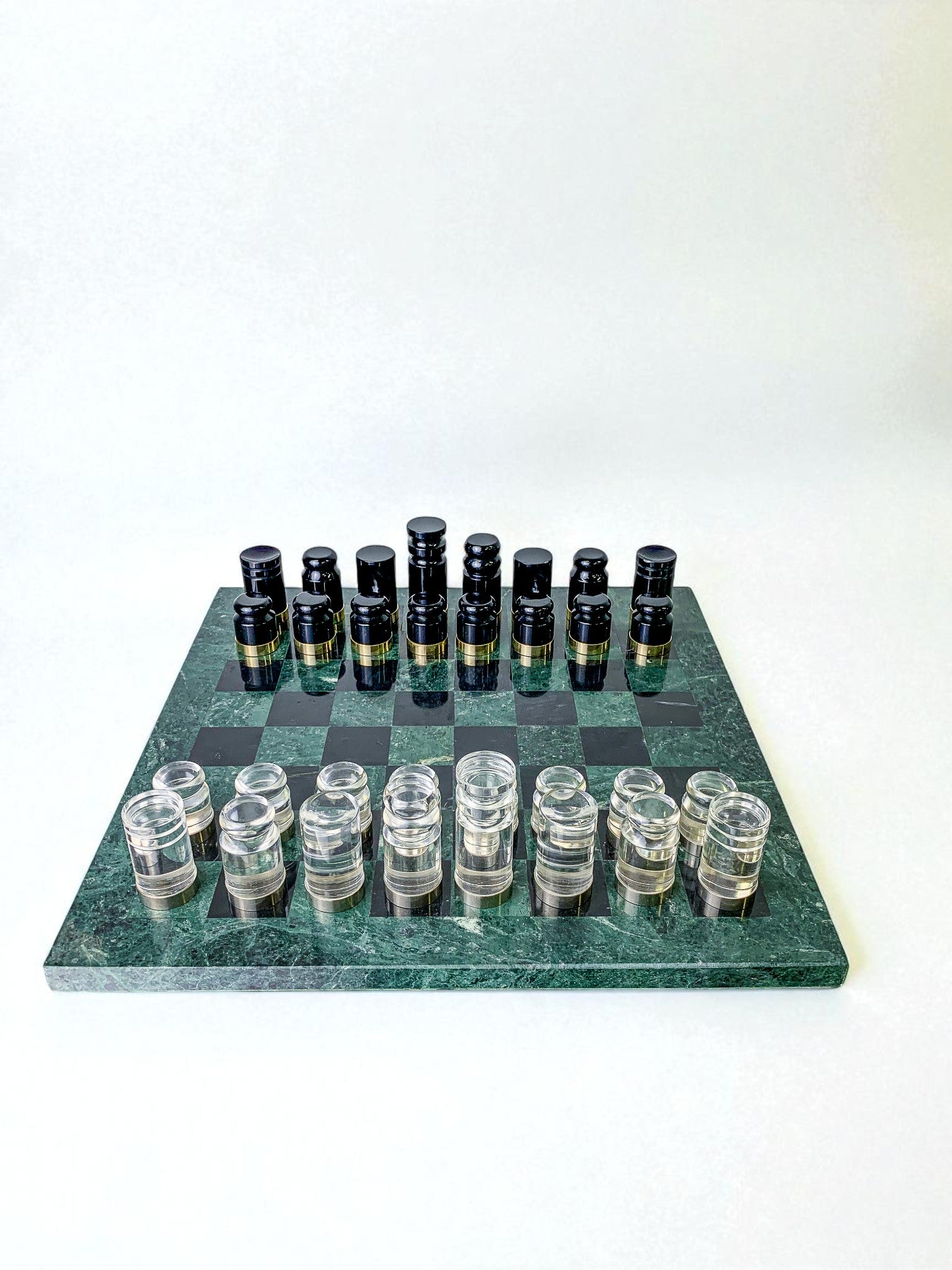 Acrylic & Gilt Brass Chess Set with Marble Board, Italy, 1970s