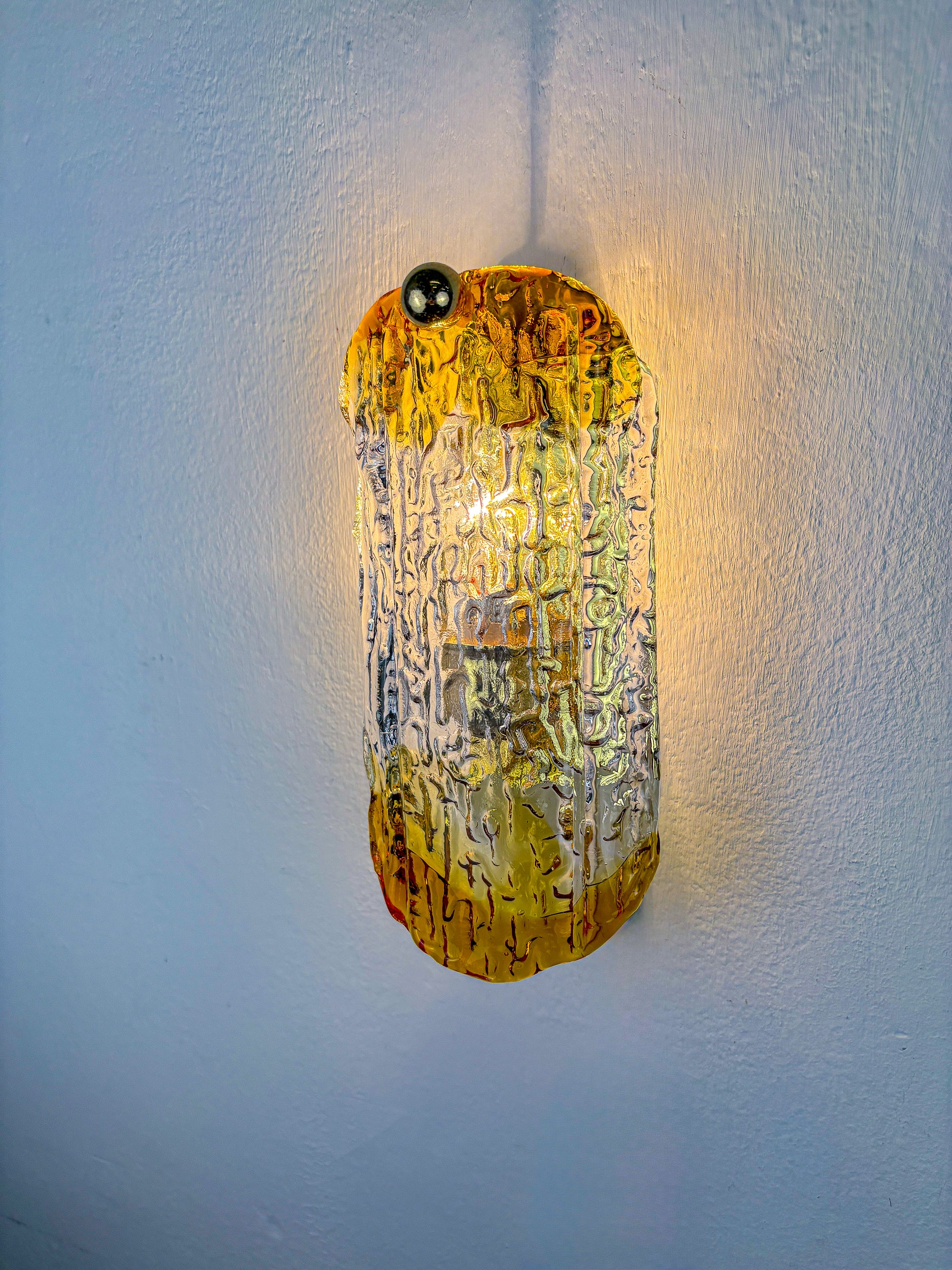 Orange Frosted Murano Mazzega Wall Sconce, Italy, 1970's