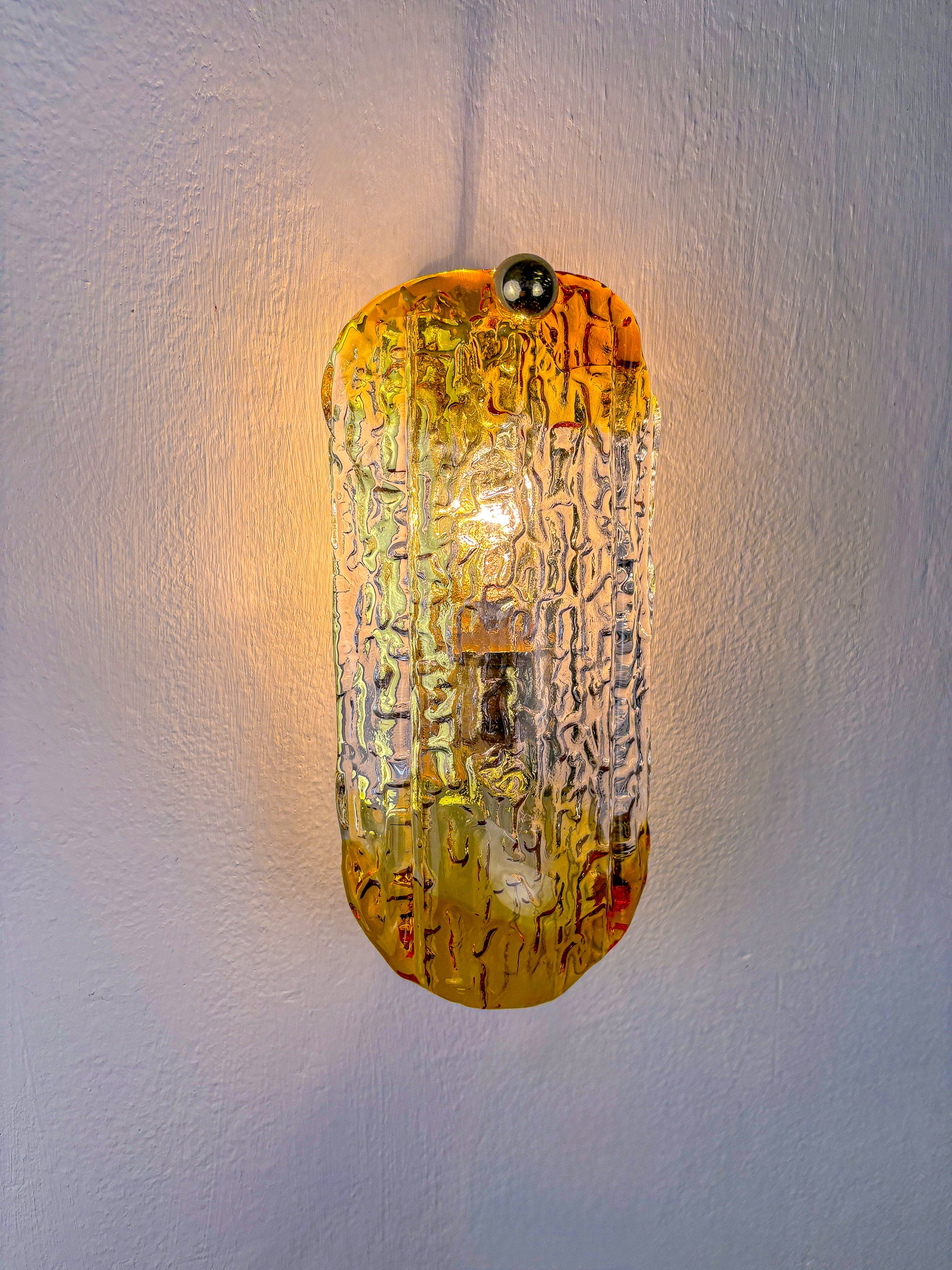 Orange Frosted Murano Mazzega Wall Sconce, Italy, 1970's