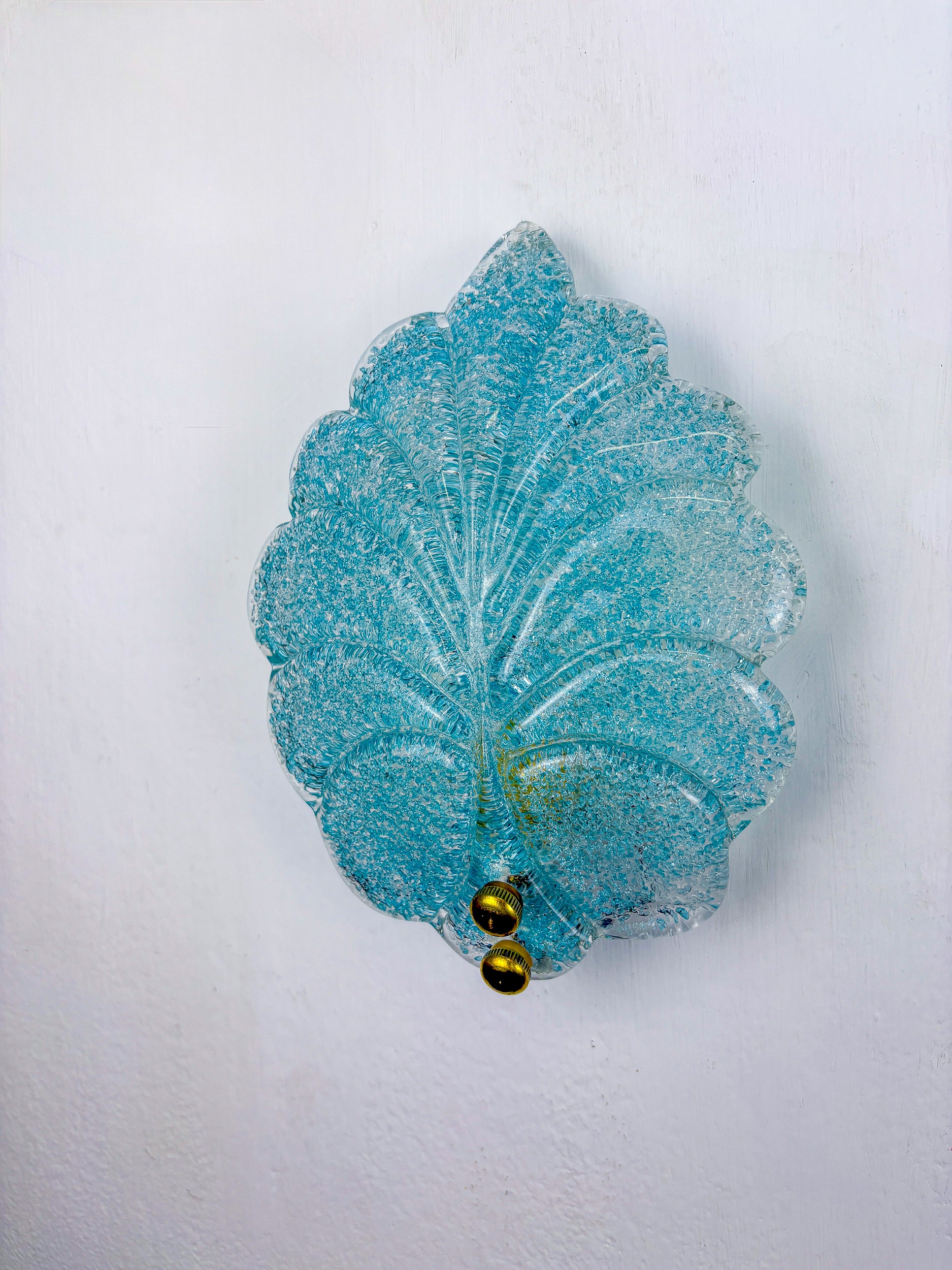 Pair of Barovier & Toso Leaf-Shaped Wall Sconces, Light Blue Murano Glass, Italy, 1960's