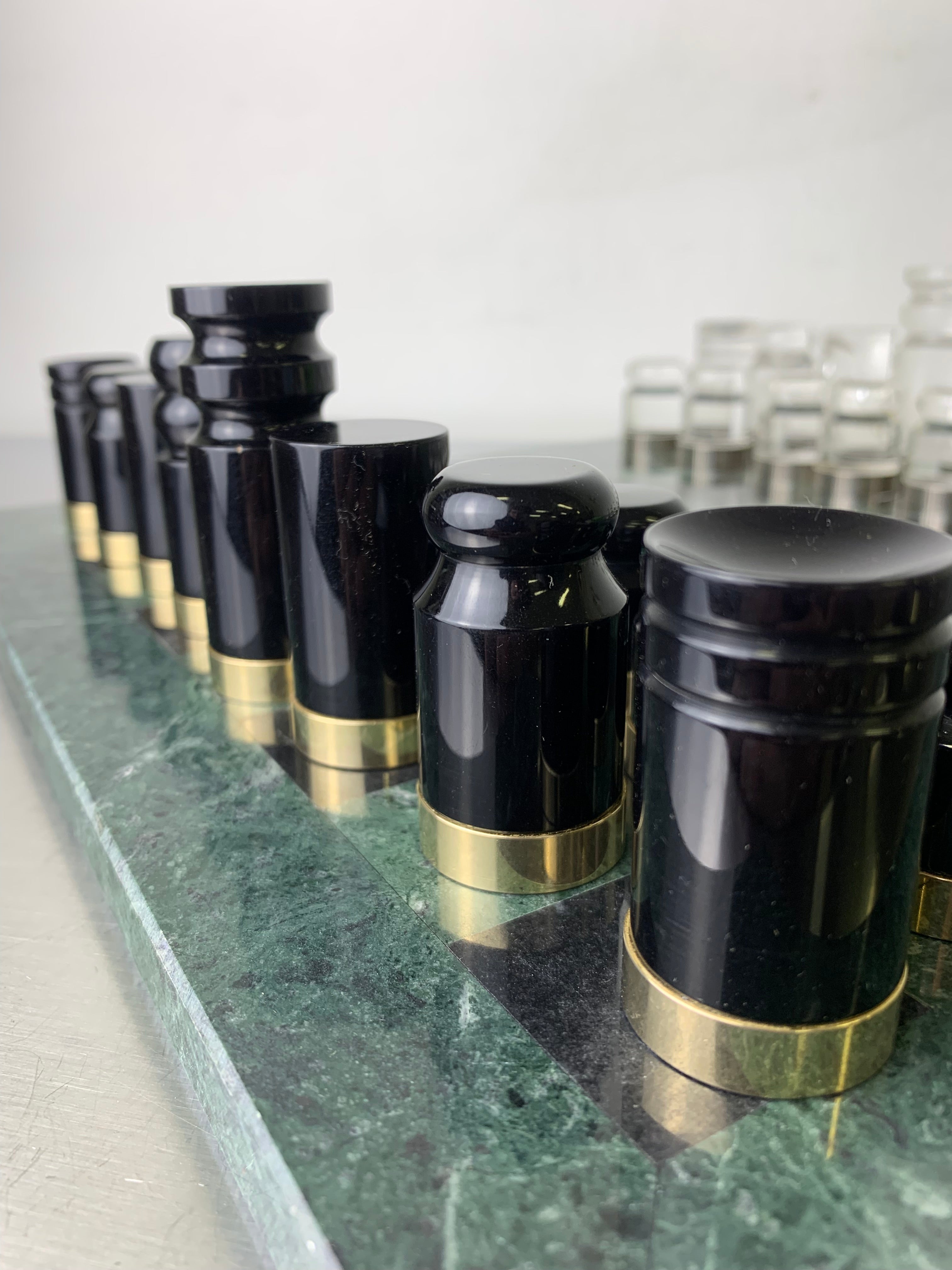 Acrylic & Gilt Brass Chess Set with Marble Board, Italy, 1970s