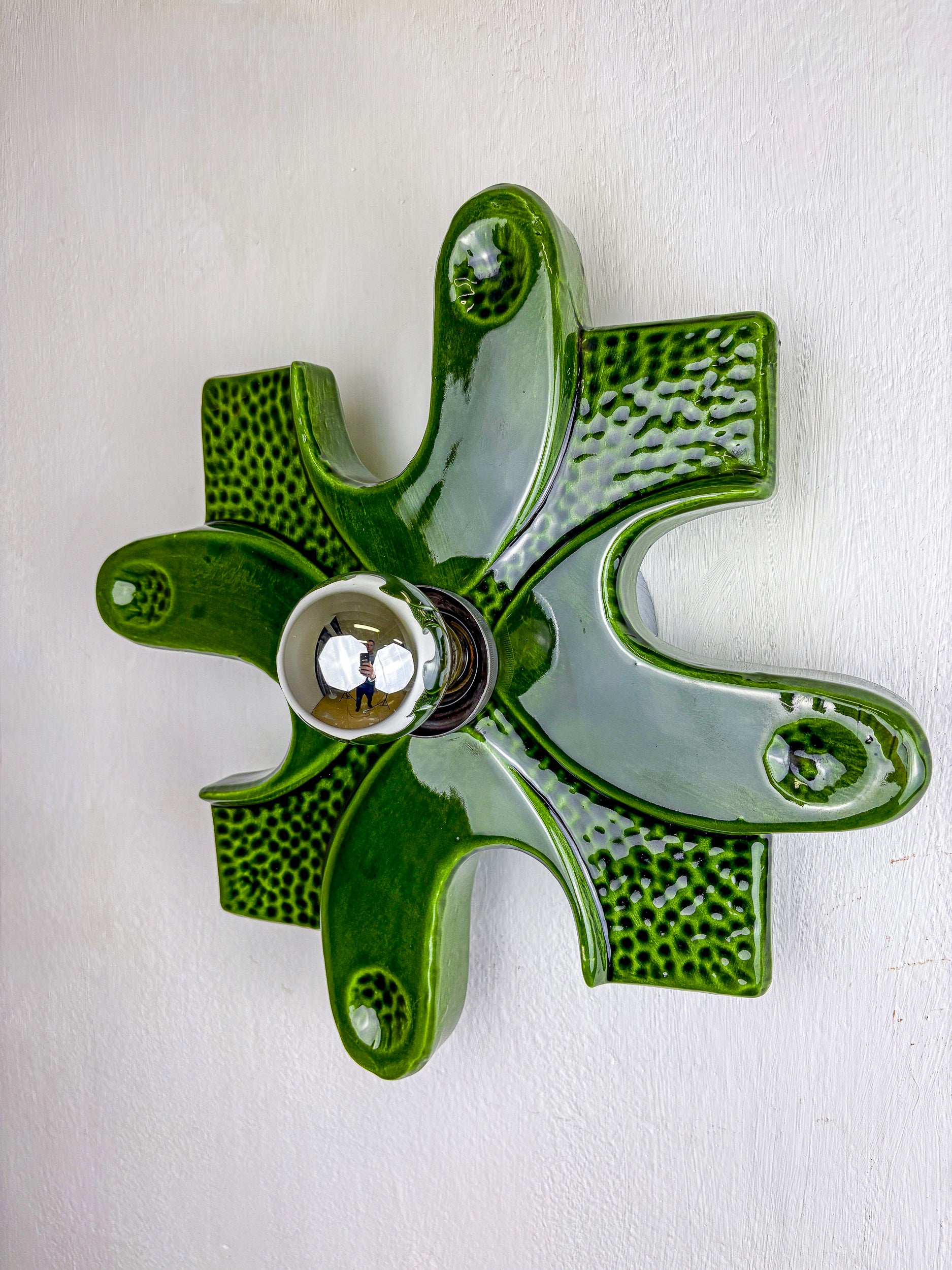 Pair of puzzle sconces by hustadt leuchten, Green ceramics, germany, 1960's
