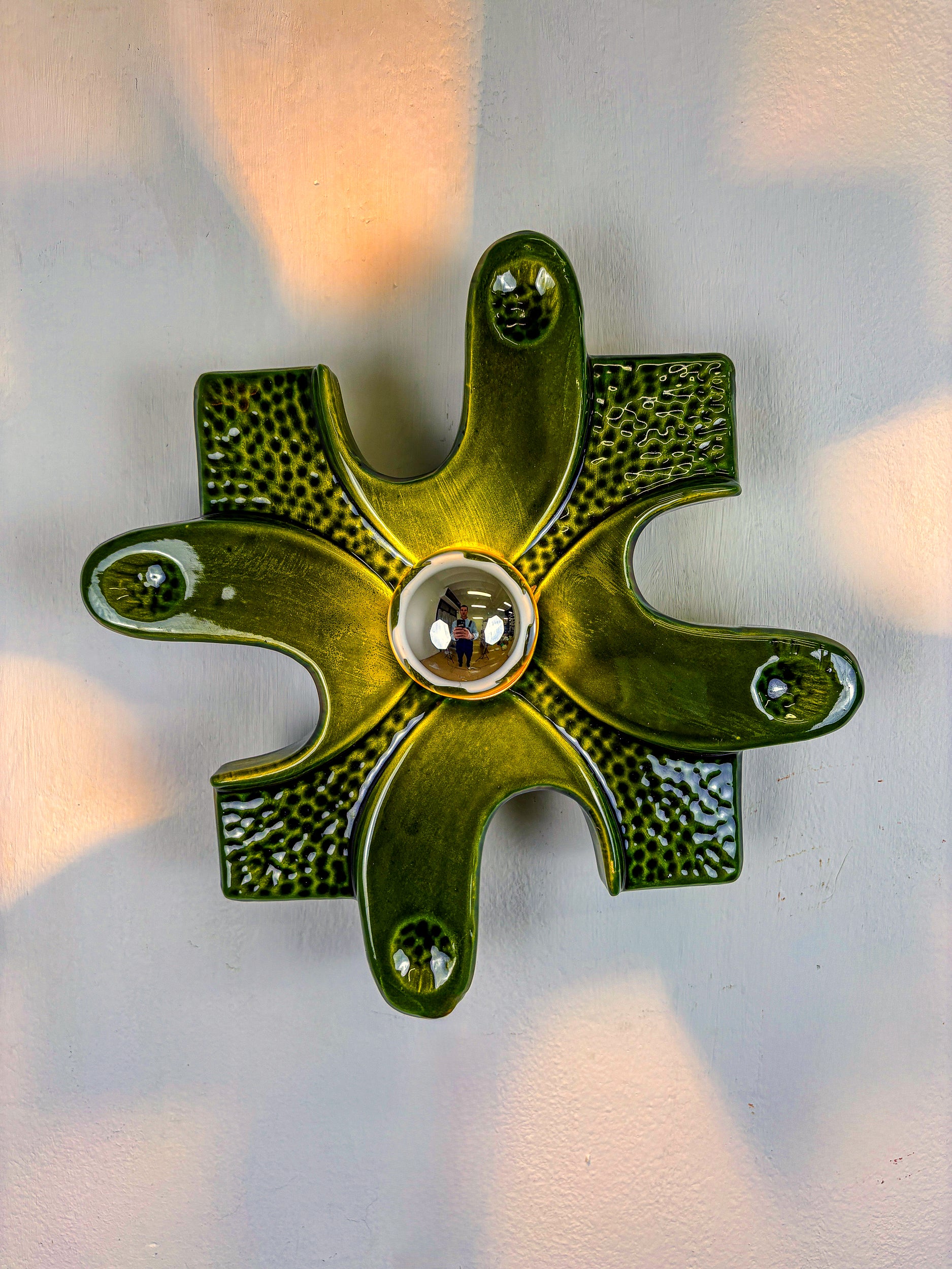 Pair of puzzle sconces by hustadt leuchten, Green ceramics, germany, 1960's