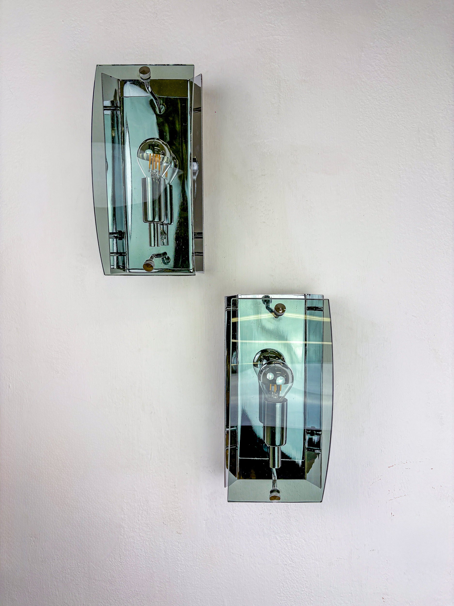 Pair of veca wall lamps, Green Murano glass, italy, Circa 1970's