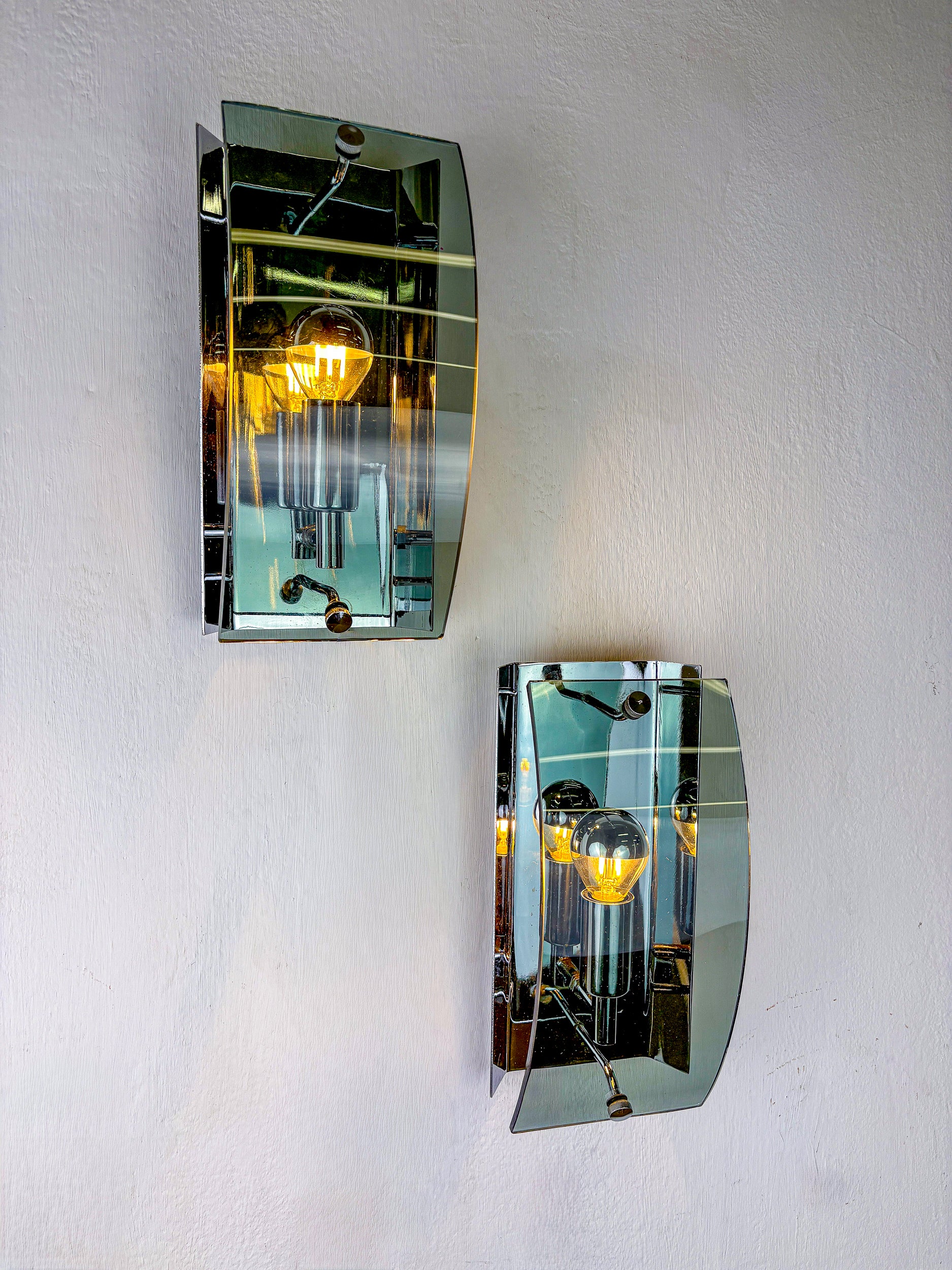 Pair of veca wall lamps, Green Murano glass, italy, Circa 1970's