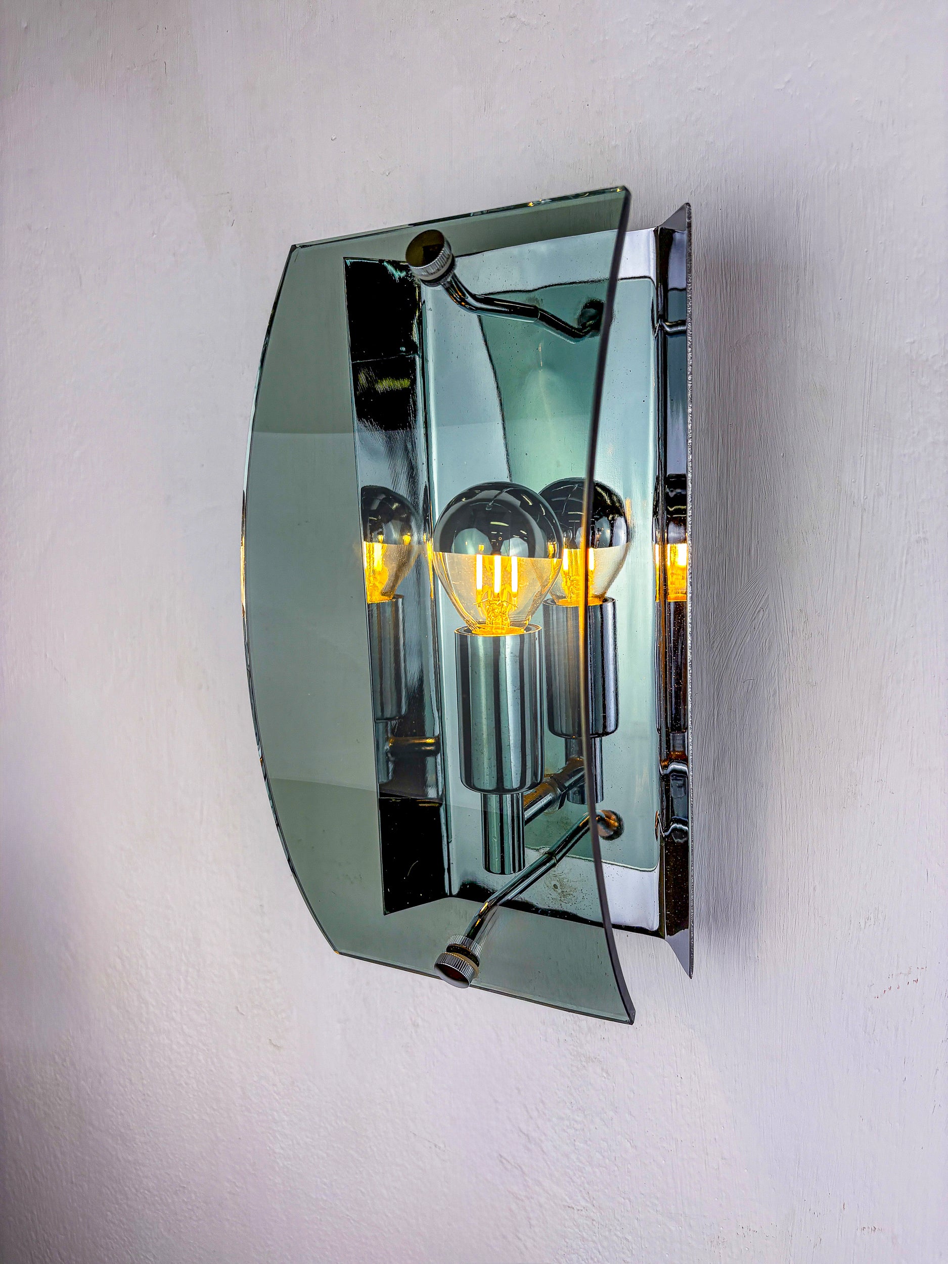 Pair of veca wall lamps, Green Murano glass, italy, Circa 1970's